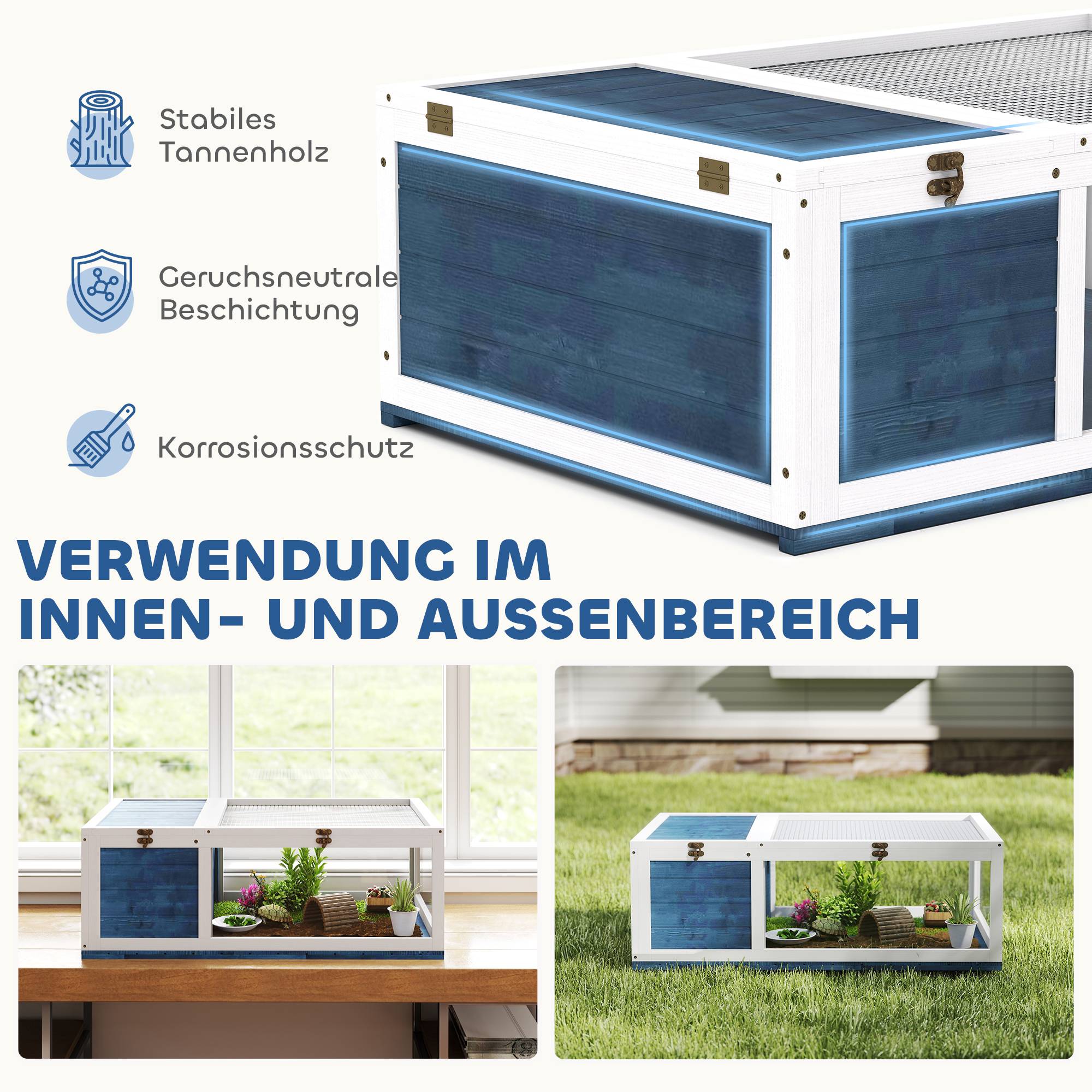 Enclos pour tortues bois bleu 91 x 60.5 x 32 cm - PANGIVO - Image 6