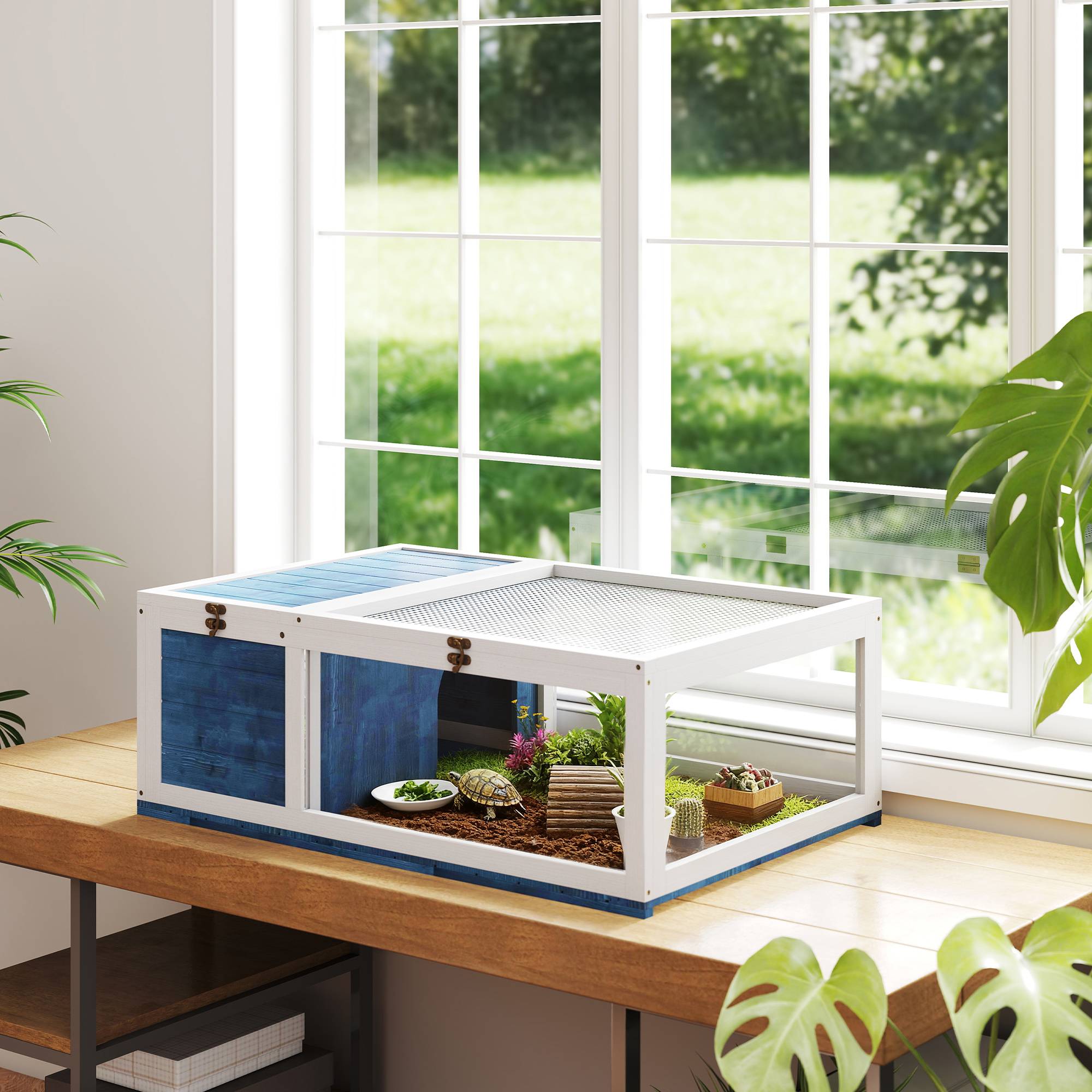 Enclos pour tortues bois bleu 91 x 60.5 x 32 cm - PANGIVO - Image 3