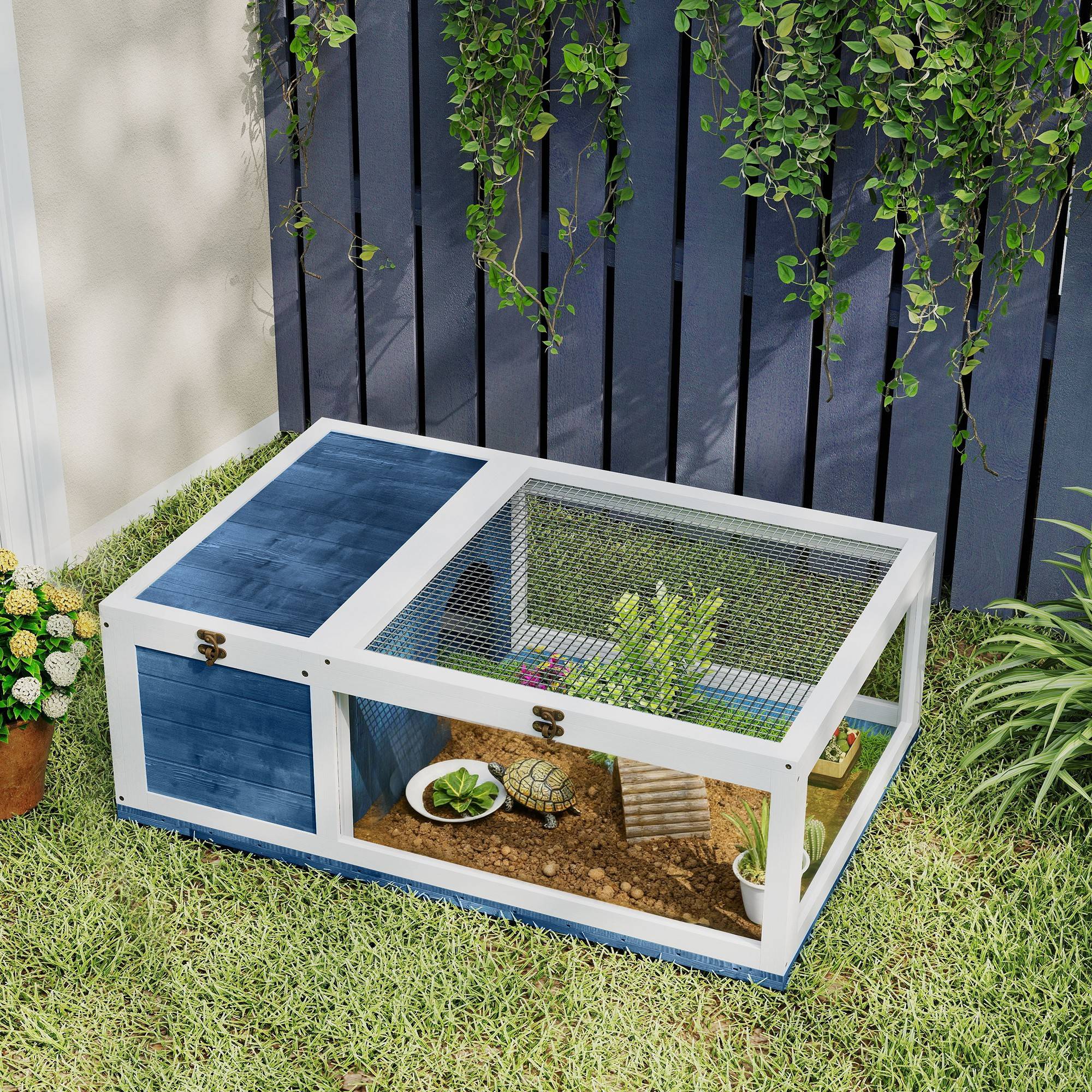 Enclos pour tortues bois bleu 91 x 60.5 x 32 cm - PANGIVO - Image 4