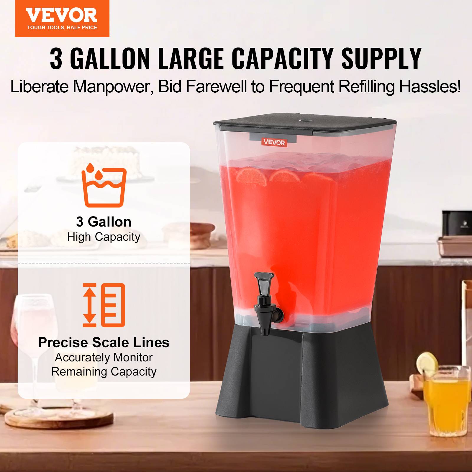 Distributeur Boissons 4L Verre Avec Robinet Anti-Gouttes & Support Métal - Cruche Limonade