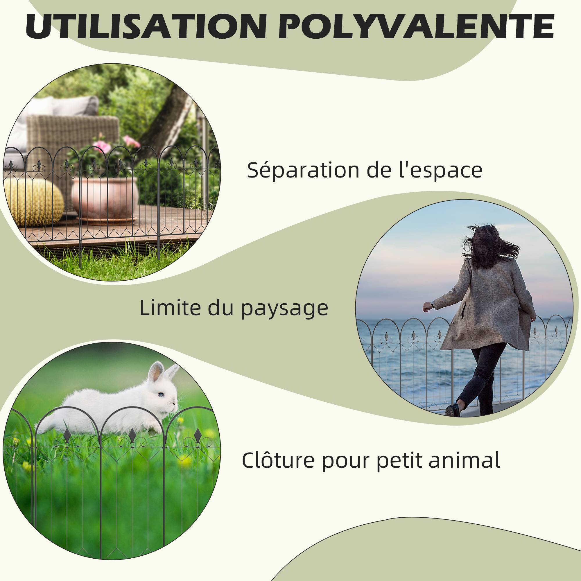 Outsunny - Lot de 5 clôtures de jardin décoratives en métal avec ornements - dim. totales 305L x 79,5H cm - noir - Outsunny - Imagen 6