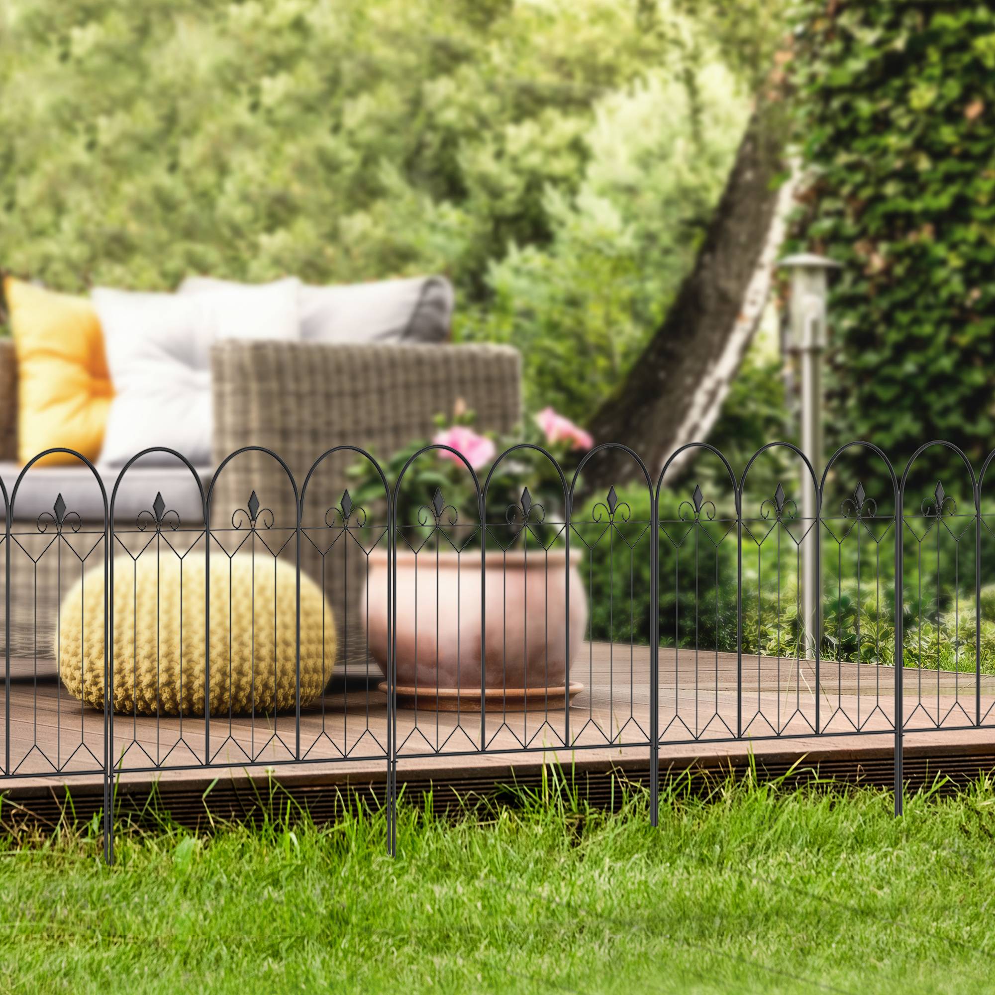Outsunny - Lot de 5 clôtures de jardin décoratives en métal avec ornements - dim. totales 305L x 79,5H cm - noir - Outsunny - Imagen 2