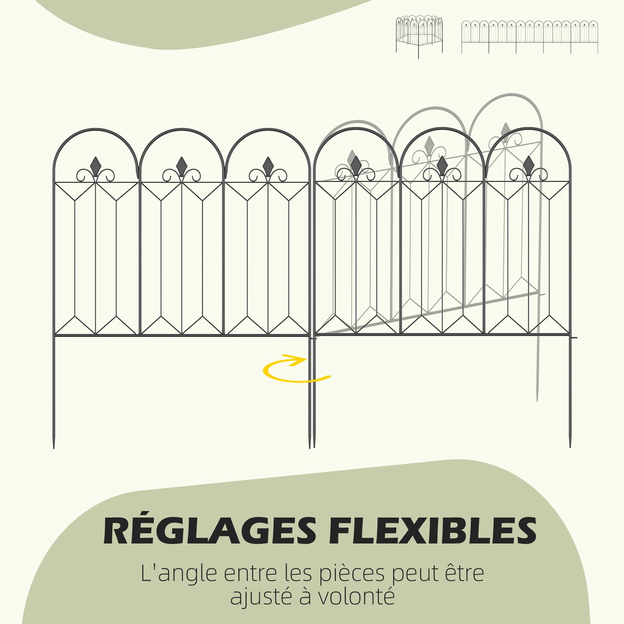 Outsunny - Lot de 5 clôtures de jardin décoratives en métal avec ornements - dim. totales 305L x 79,5H cm - noir - Outsunny - Imagen 5