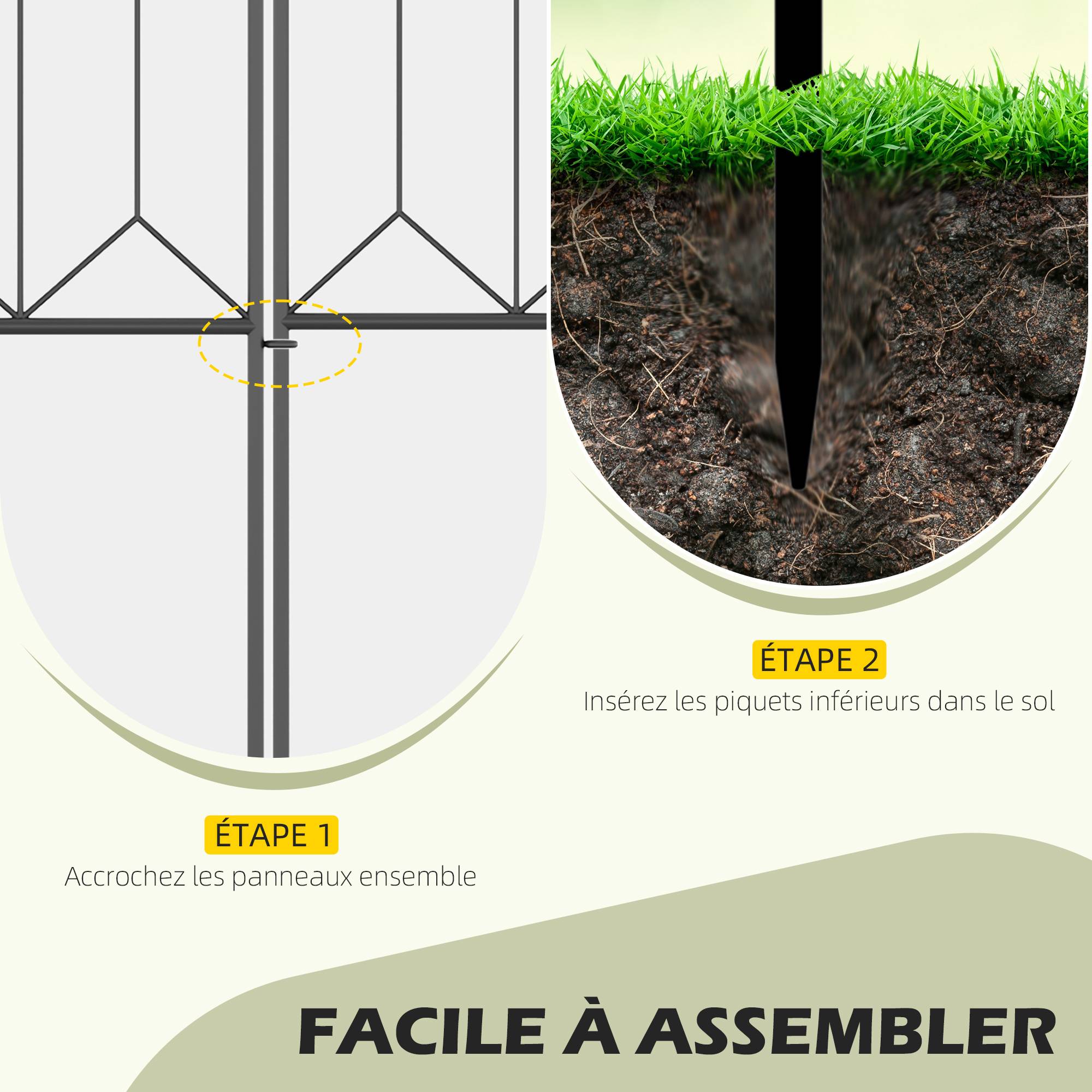 Outsunny - Lot de 5 clôtures de jardin décoratives en métal avec ornements - dim. totales 305L x 79,5H cm - noir - Outsunny - Imagen 4