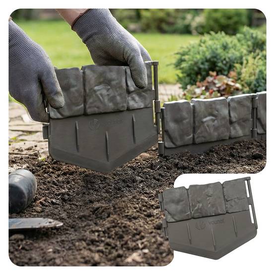 Bordure de jardin imitation pierre 5.35m gris - Hauteur 14cm - Clôture gazon décorative ultra résistant - Lot de 35 - VOUNOT® - Image 1