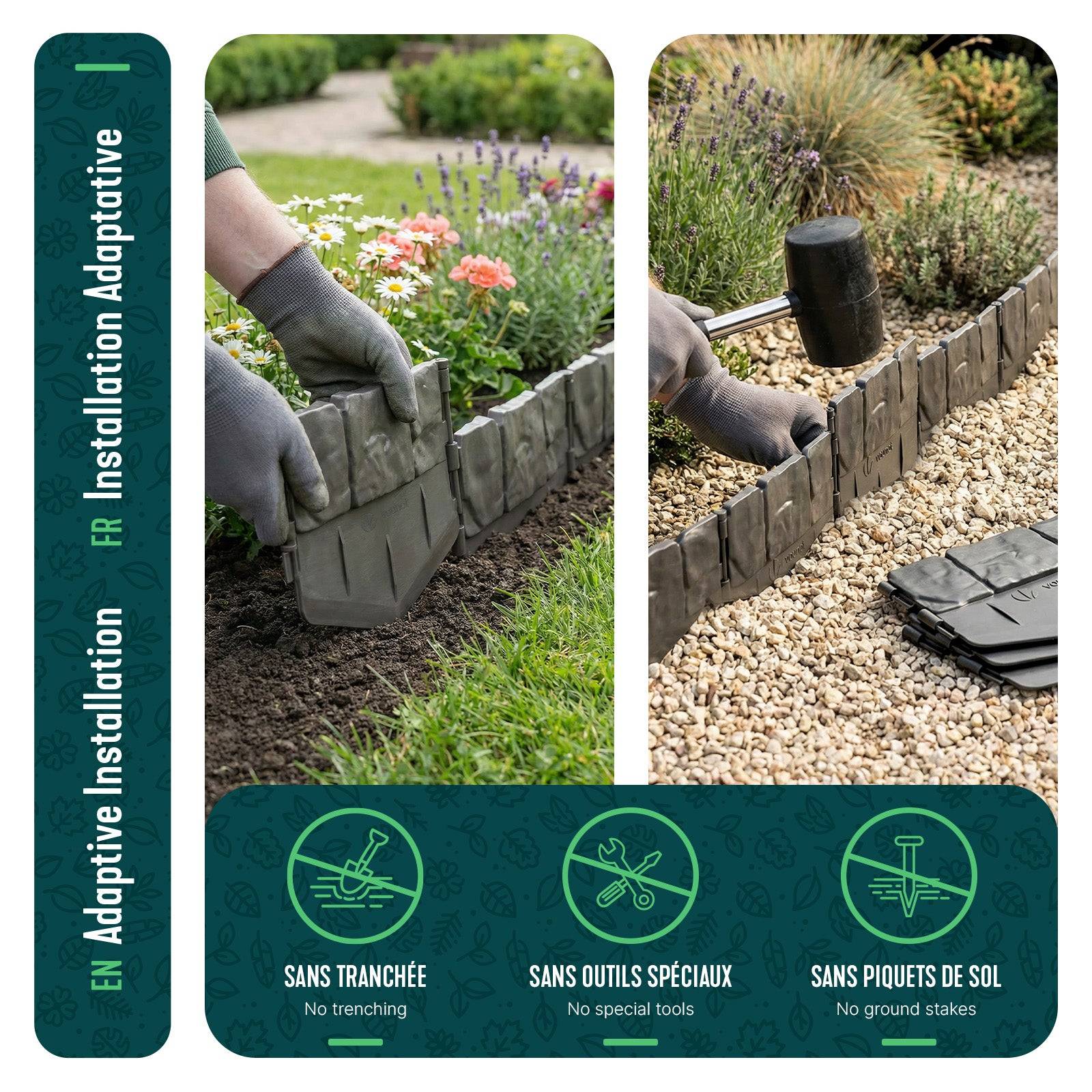 Bordure de jardin imitation pierre 5.35m gris - Hauteur 14cm - Clôture gazon décorative ultra résistant - Lot de 35 - VOUNOT® - Image 6