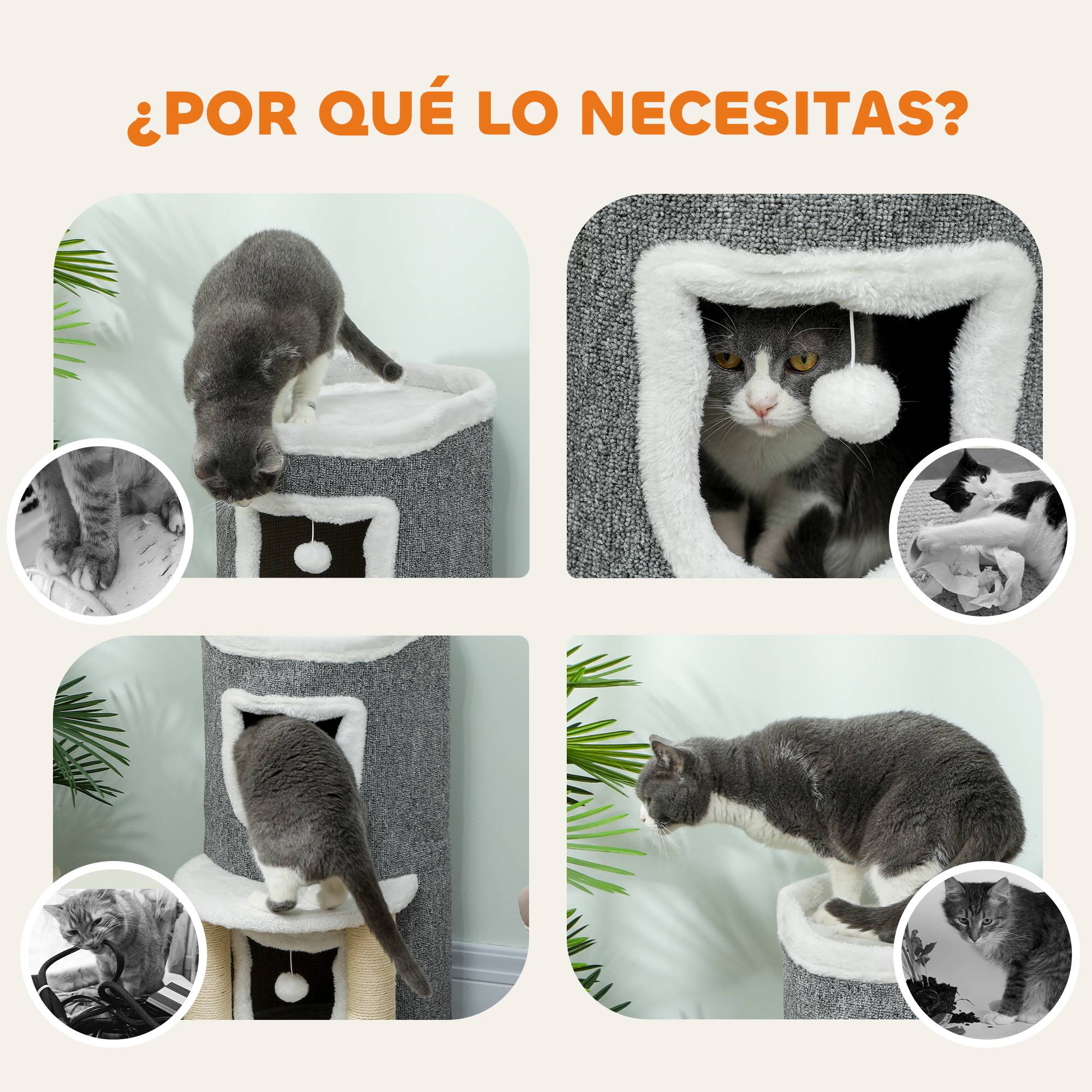 Arbre à chat à griffer, 76 cm, avec couchage, 2 niches, poteaux en sisal, tapis de jeu, balles, gris - Image 10