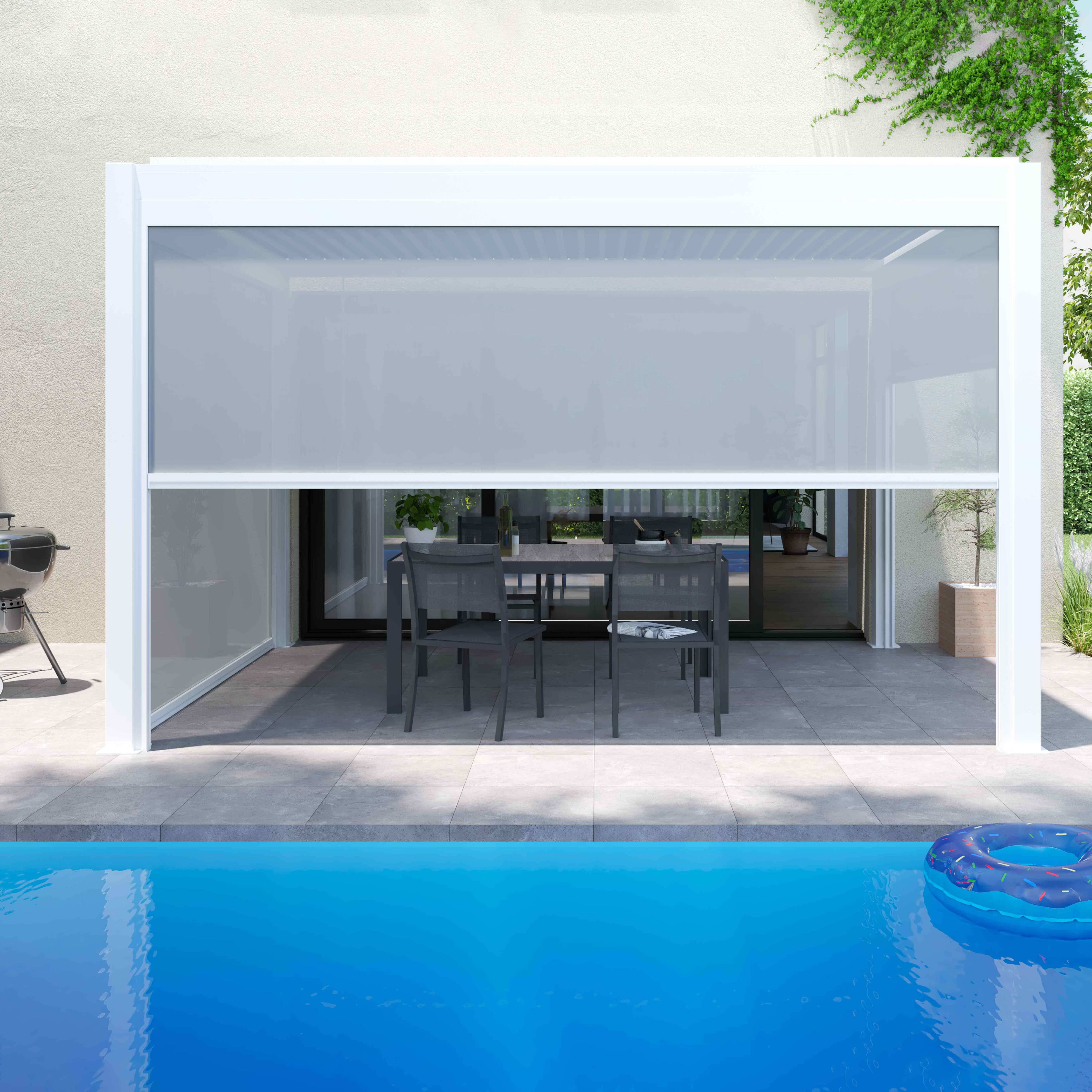 Oviala - Pergola bioclimatique 3x4m autoportée avec 1 store 3,73 x 2,34 m blanc Athenes - Oviala - Imagen 4