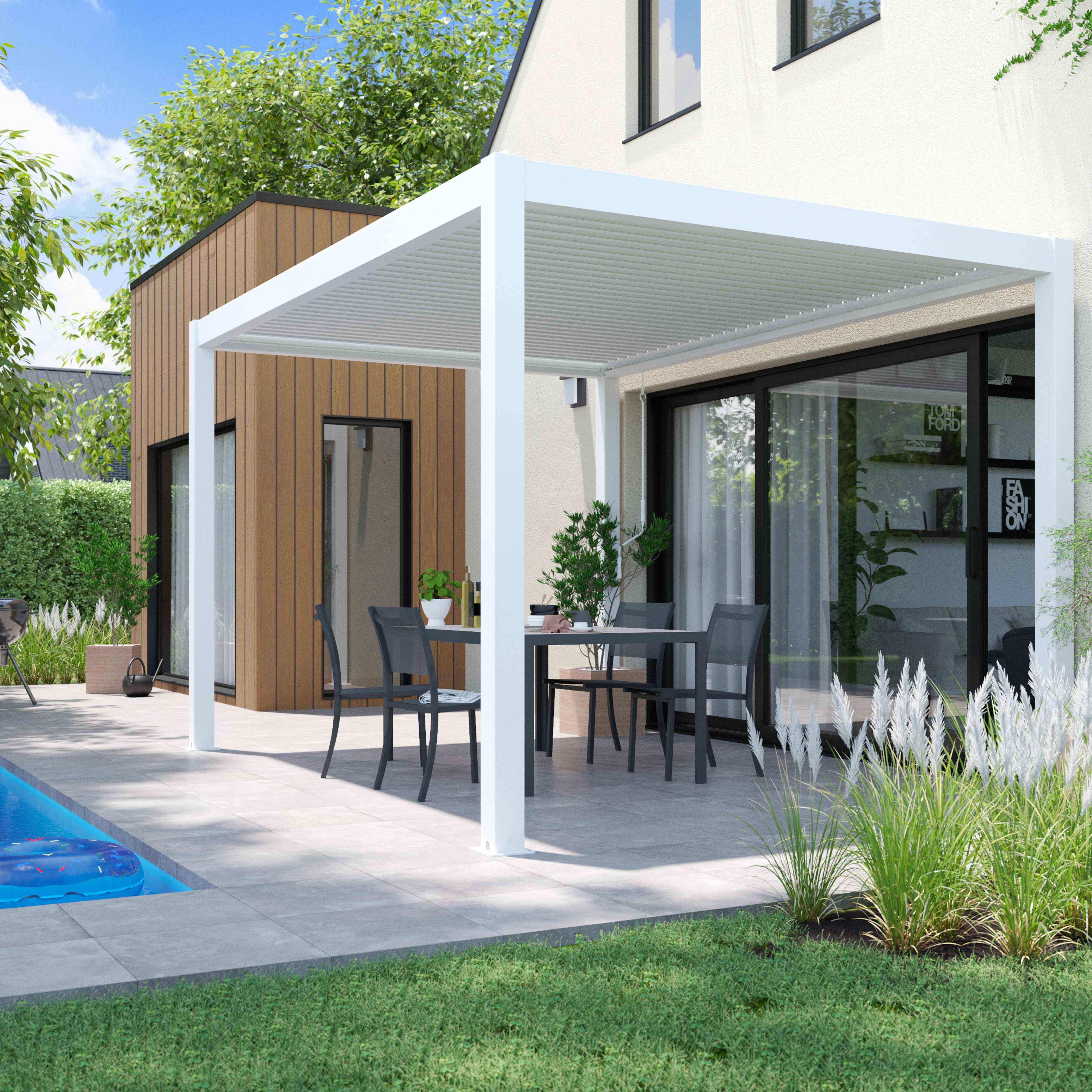 Oviala - Pergola bioclimatique 3x4m autoportée avec 1 store 3,73 x 2,34 m blanc Athenes - Oviala - Imagen 1