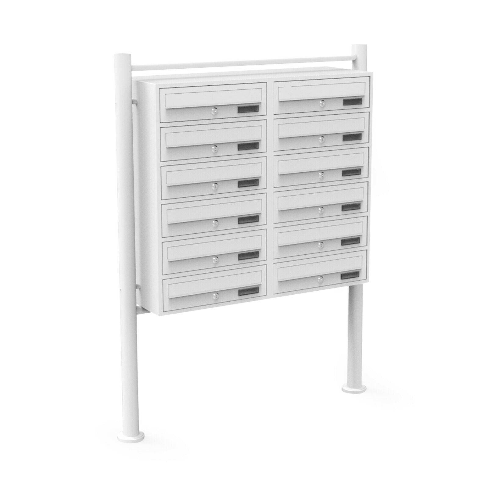 Helloshop26 - Double bloc 12 boites aux lettres sur pieds entrées courrier blanc - Imagen 1
