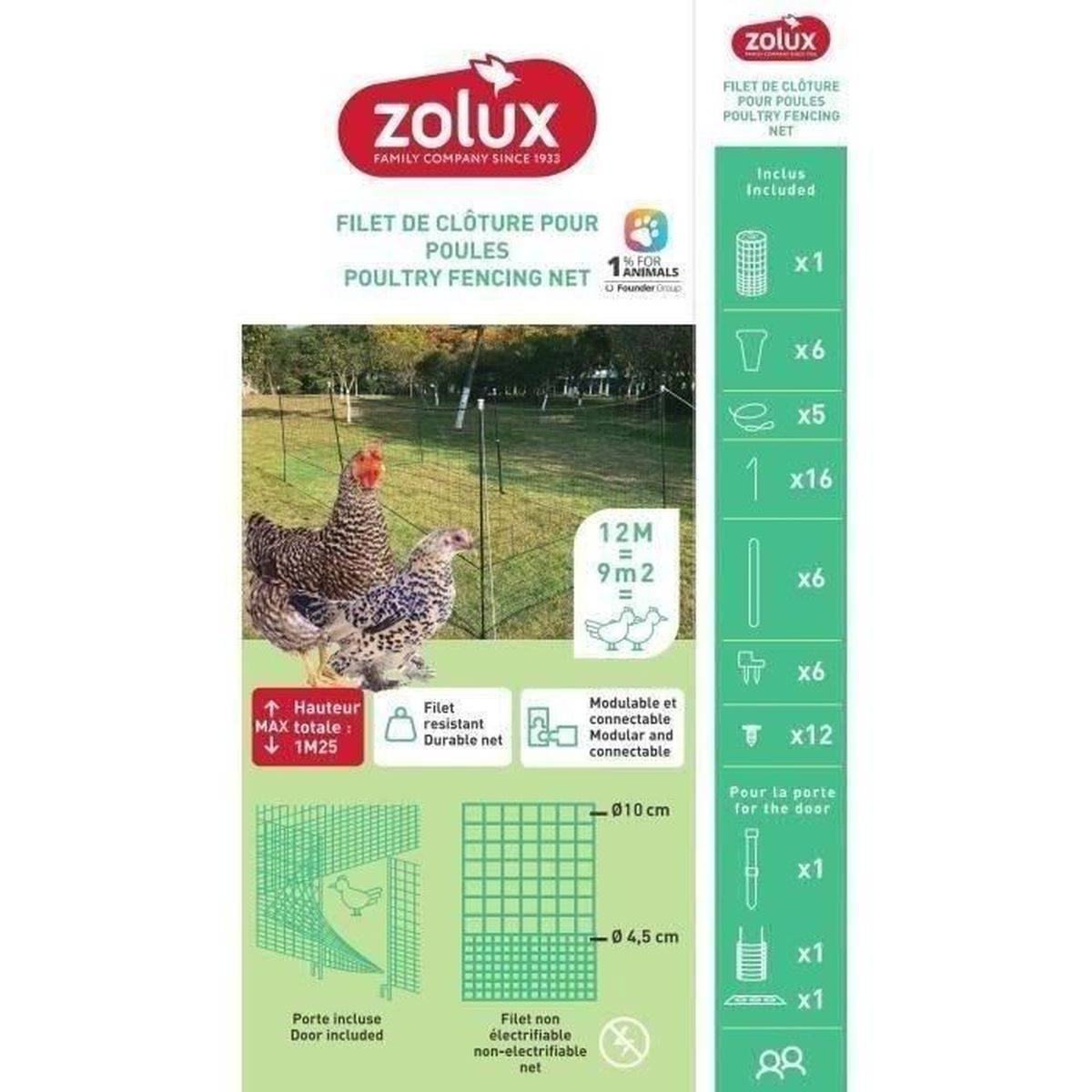 Filet d’enclos pour poules ZOLUX, kit modulable 12 m x 1,25 m, non électrifiable, 6 poteaux - ZOLUX - Imagen 3