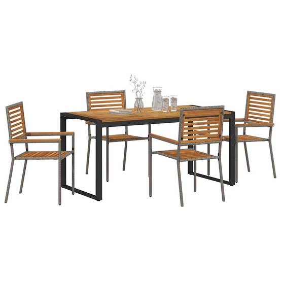 Ensemble repas jardin polyrotin bois acacia gris marron 160 x 80 x 75 cm - PANGIVO - Image 3