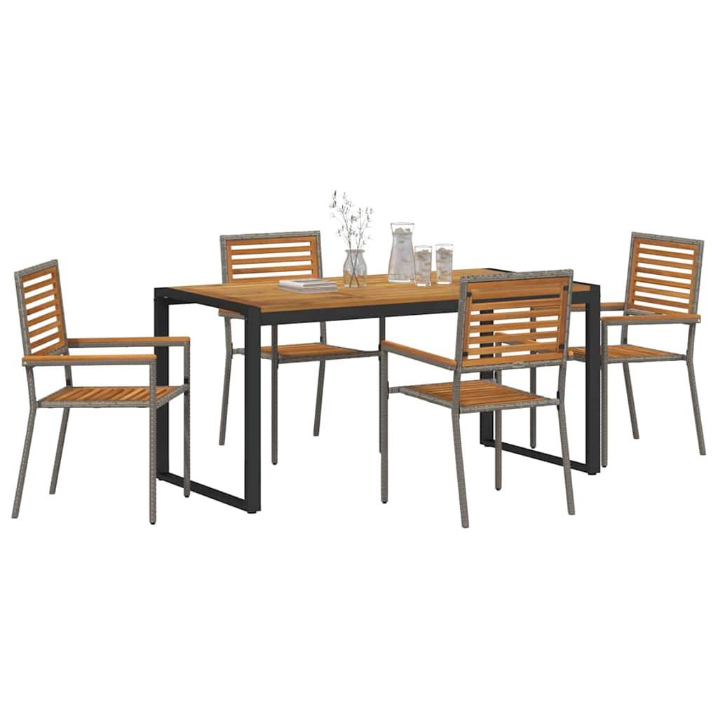 Ensemble repas jardin polyrotin bois acacia gris marron 160 x 80 x 75 cm - PANGIVO - Image 3