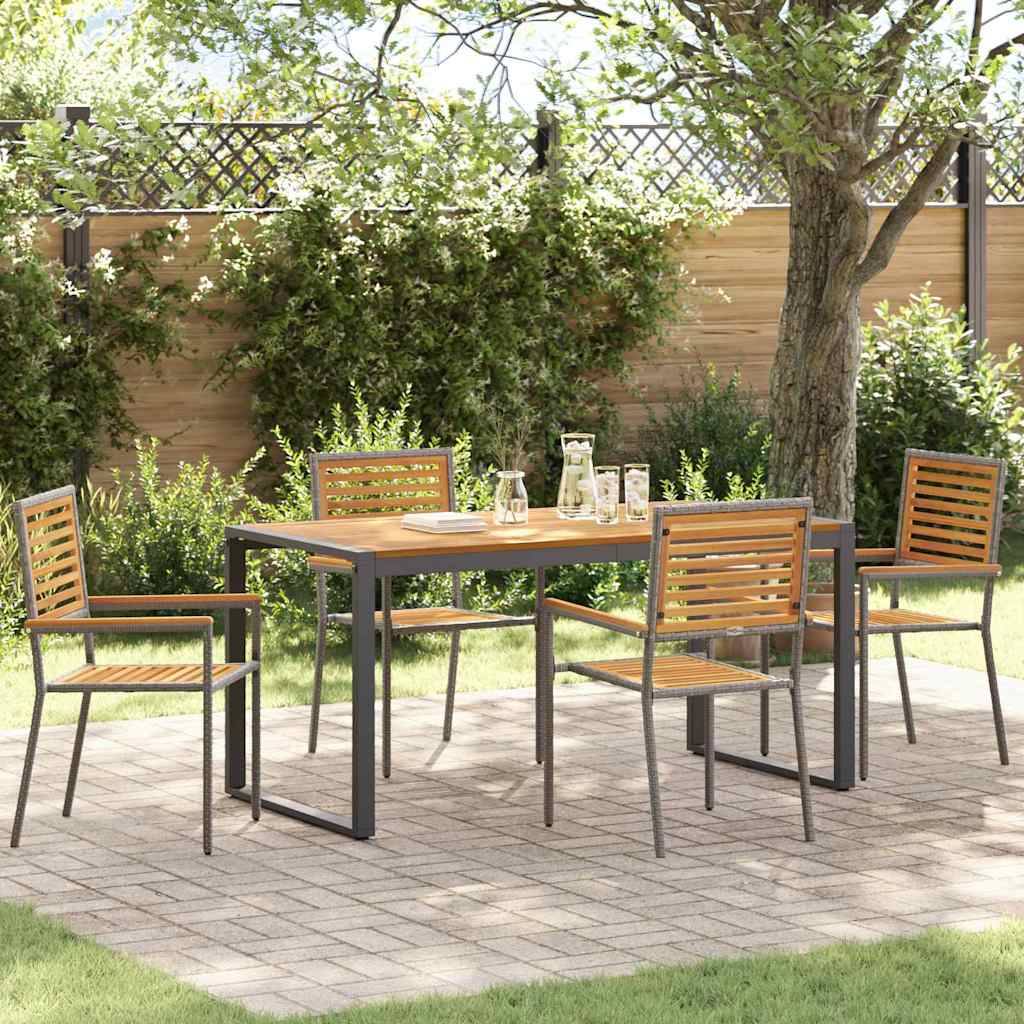 Ensemble repas jardin polyrotin bois acacia gris marron 160 x 80 x 75 cm - PANGIVO - Image 1