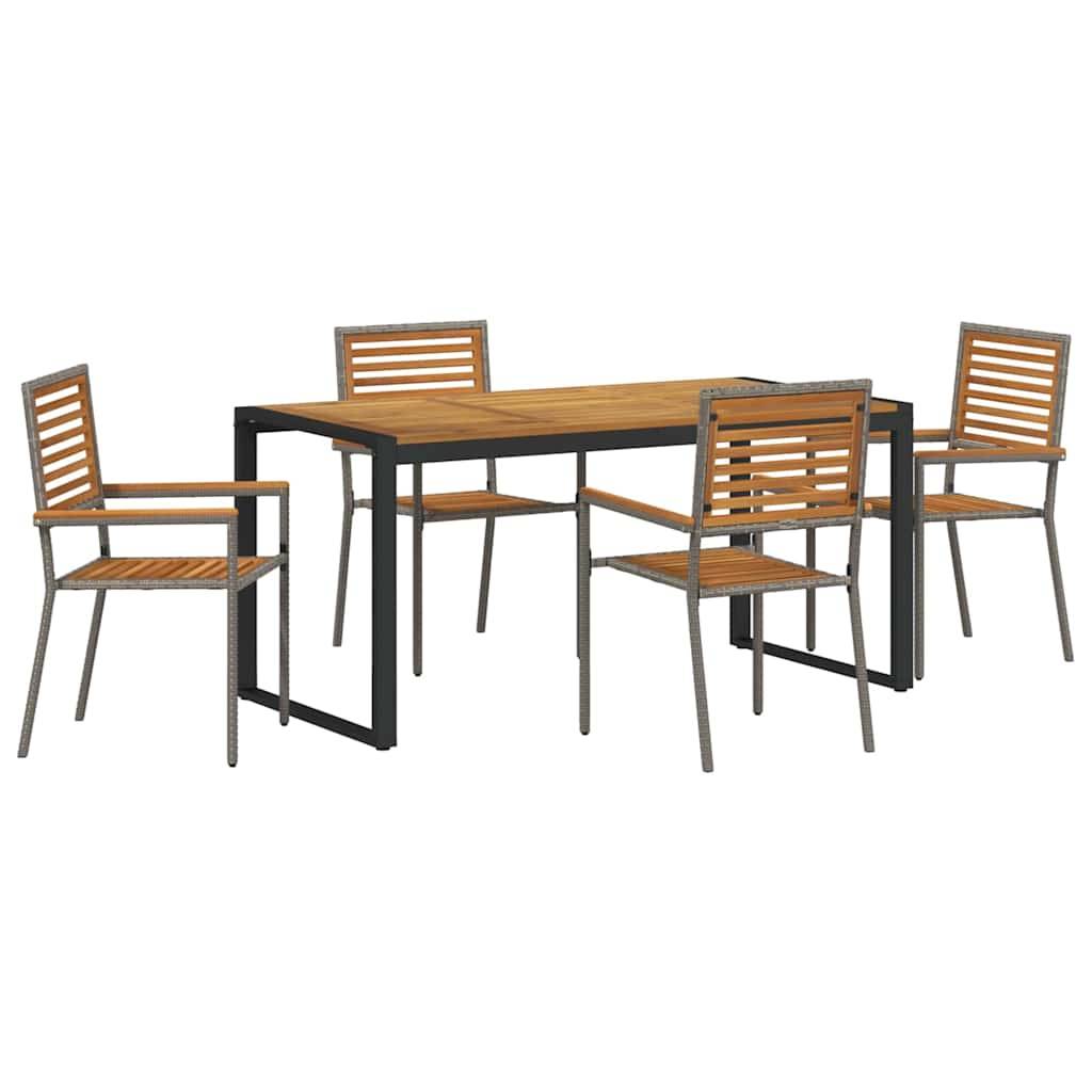 Ensemble repas jardin polyrotin bois acacia gris marron 160 x 80 x 75 cm - PANGIVO - Image 2