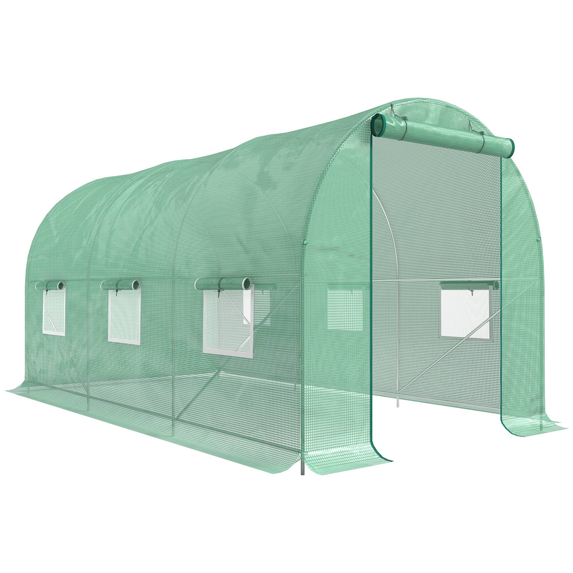 ComfortXL - Serre tunnel de jardin métal 4,45 x 2 x 2 m verte potager porte enroulable 4 fenêtres - ComfortXL Outdoor Living - Image 2