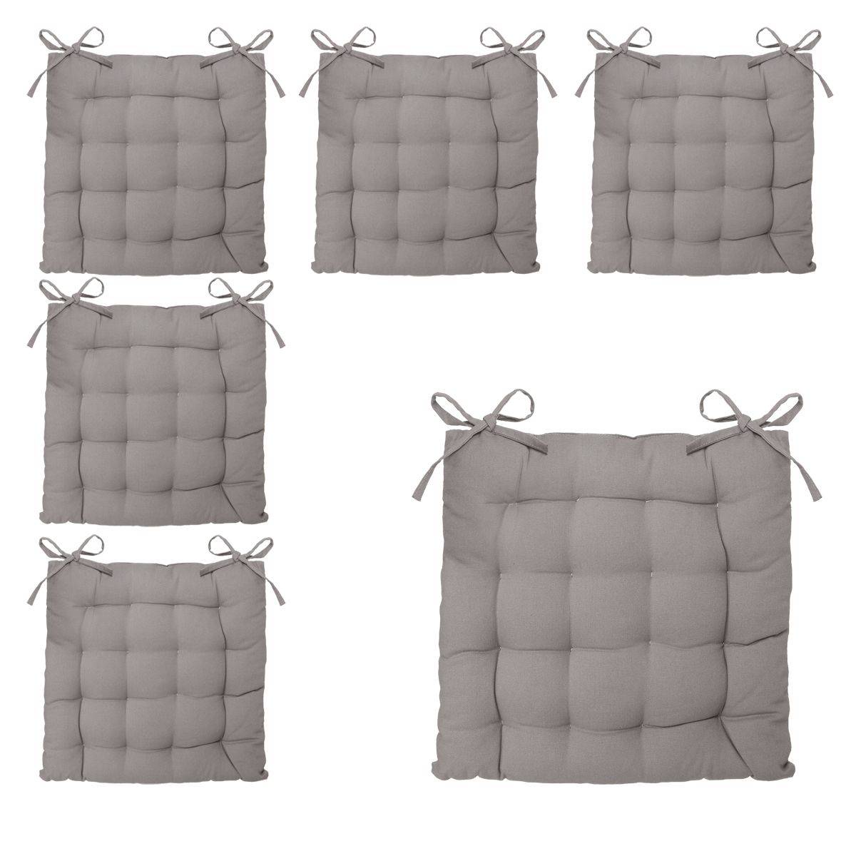 Lot de 6 Galettes de chaise en Coton Gris 38 x 38 cm - Imagen 1