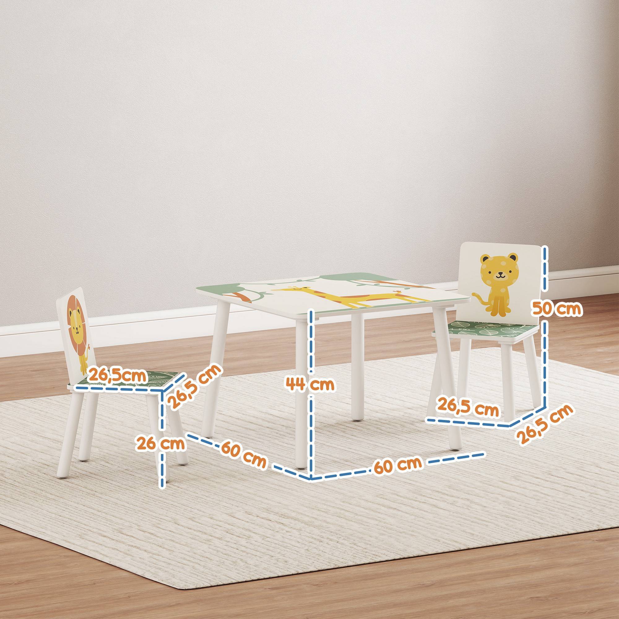 Ensemble table et chaises pour enfants 3 pièces, table et 2 chaises en pin pour enfants de 3 ans et plus, 60 x 60 x 44 cm, vert - Image 5