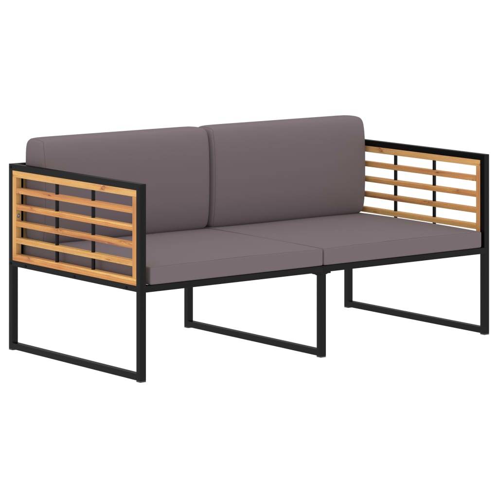 Helloshop26 - Banc de jardin meuble de patio d'extérieur terrasse avec coussins 136 x 70 x 62 cm bois d'acacia gris foncé - Imagen 1