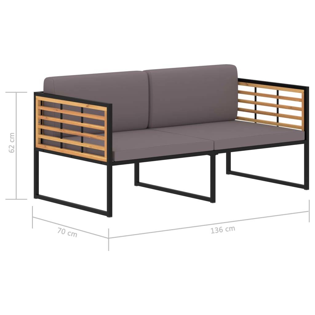 Helloshop26 - Banc de jardin meuble de patio d'extérieur terrasse avec coussins 136 x 70 x 62 cm bois d'acacia gris foncé - Imagen 7