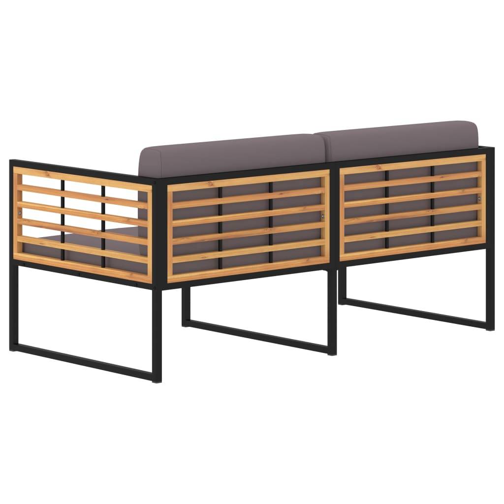Helloshop26 - Banc de jardin meuble de patio d'extérieur terrasse avec coussins 136 x 70 x 62 cm bois d'acacia gris foncé - Imagen 4