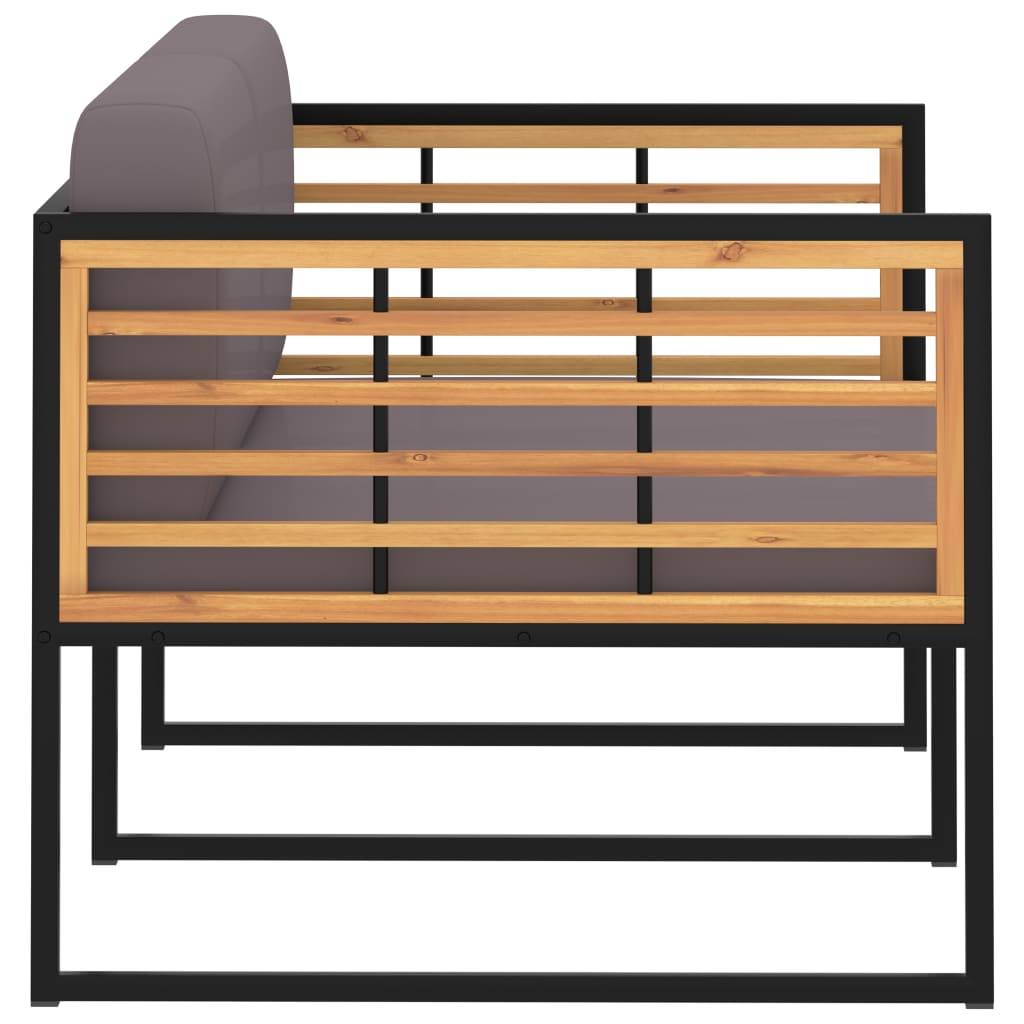 Helloshop26 - Banc de jardin meuble de patio d'extérieur terrasse avec coussins 136 x 70 x 62 cm bois d'acacia gris foncé - Imagen 3
