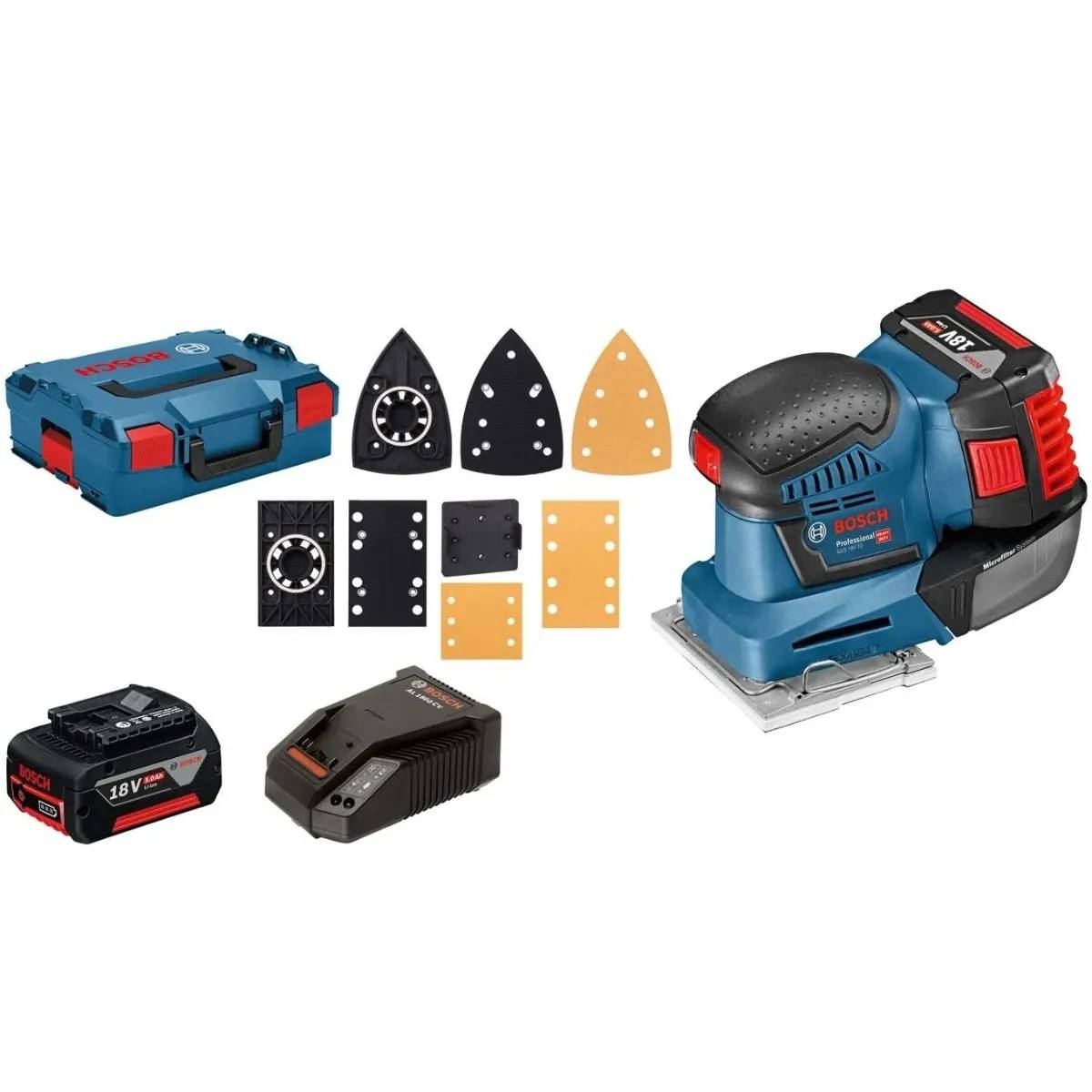 Bosch Professional - Ponceuse vibrante GSS 18V-10 - BOSCH -avec 2 batteries 18V 5.0Ah - chargeur - 3 feuilles abrasives - 3 plaques - L-Boxx - 06019D0201 - Imagen 1