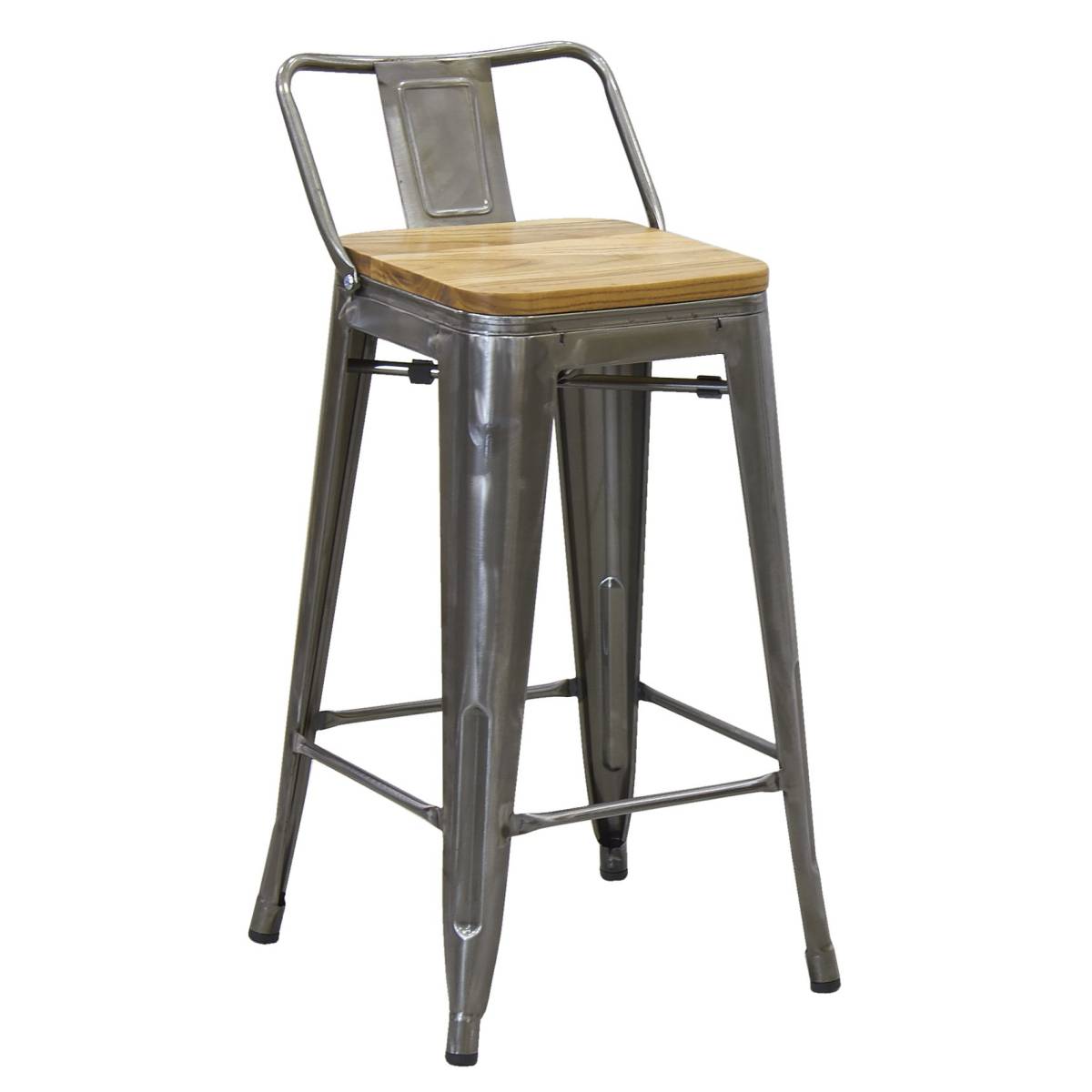 Aubry Gaspard - Tabouret de bar en acier brossé et bois d'orme huilé - Imagen 1