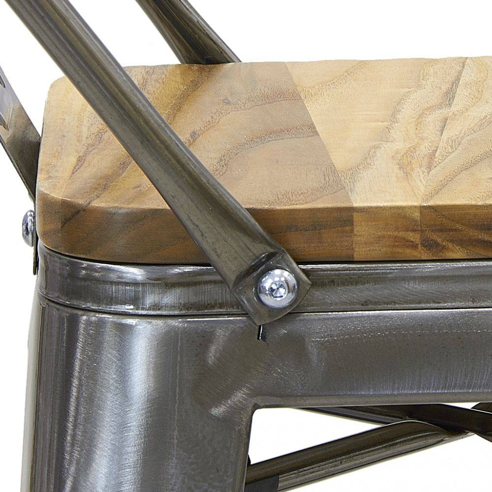 Aubry Gaspard - Tabouret de bar en acier brossé et bois d'orme huilé - Imagen 4