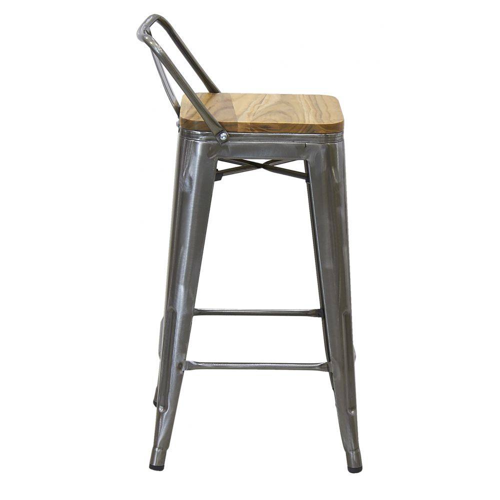 Aubry Gaspard - Tabouret de bar en acier brossé et bois d'orme huilé - Imagen 2