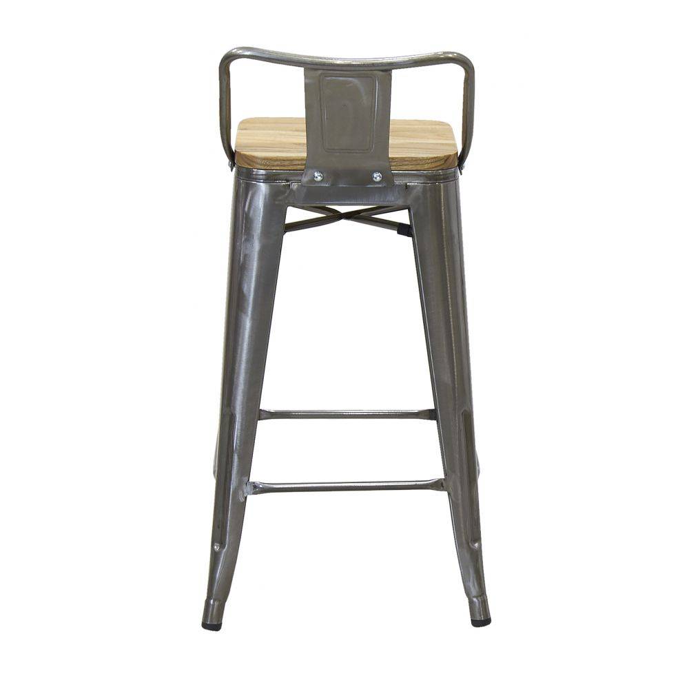 Aubry Gaspard - Tabouret de bar en acier brossé et bois d'orme huilé - Imagen 3