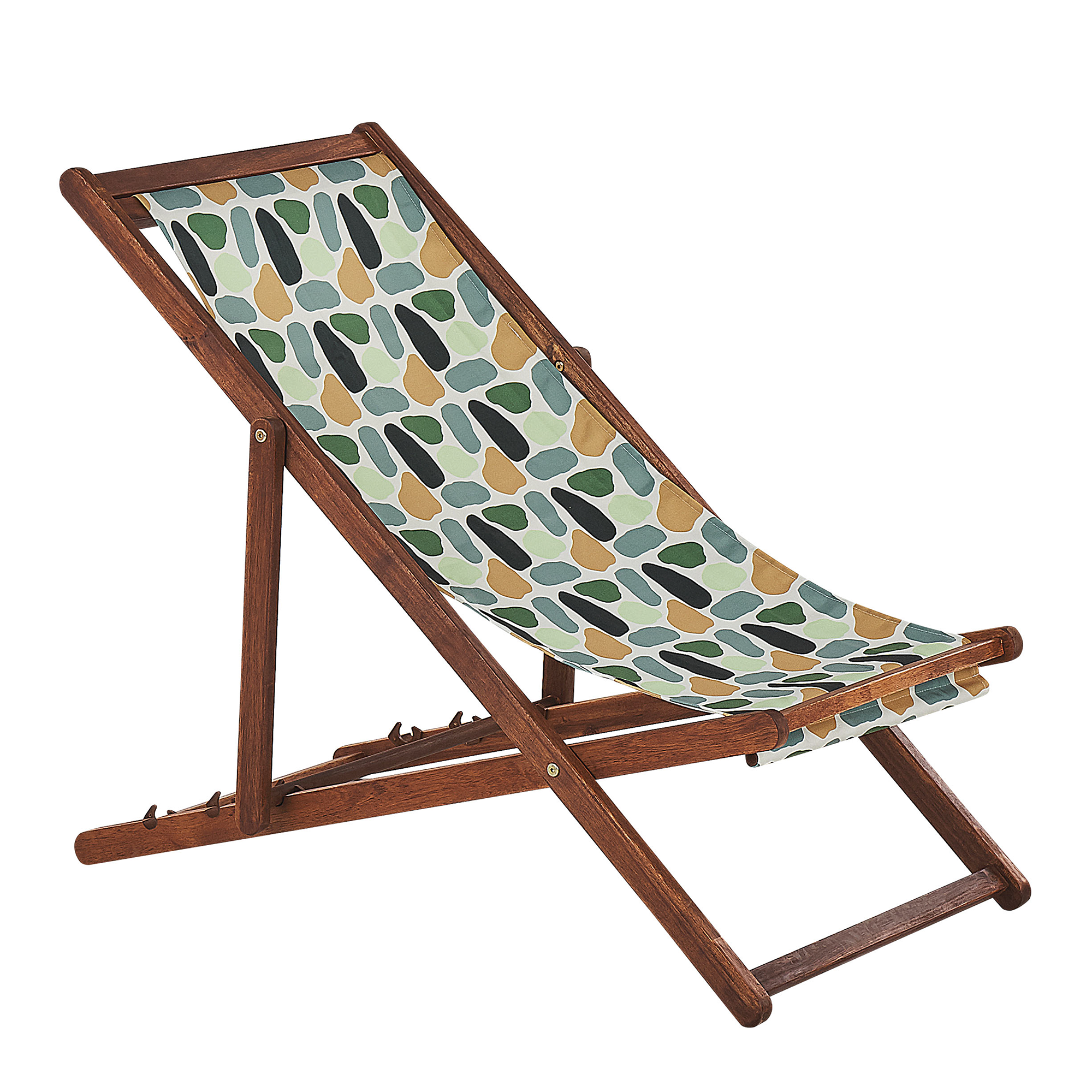 Beliani - 2 Transats Chiliennes Pliantes et Réglables en Bois d'Acacia Foncé et Textile Motif Géométrique avec Toiles de Remplacement - Imagen 4
