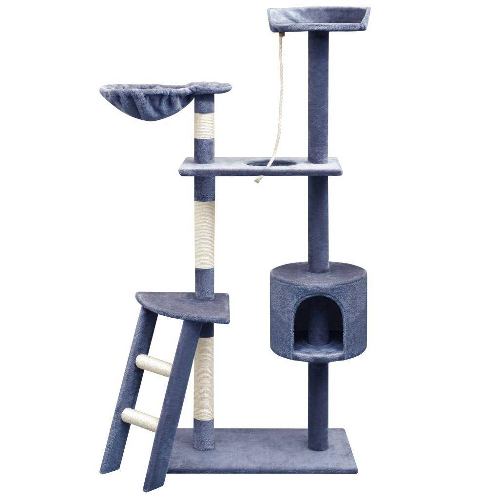 Helloshop26 - Arbre à chat griffoir grattoir niche jouet animaux peluché en sisal 150 cm bleu foncé - Imagen 1