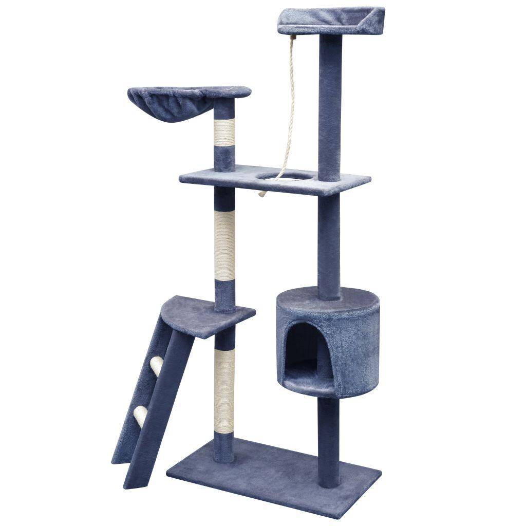 Helloshop26 - Arbre à chat griffoir grattoir niche jouet animaux peluché en sisal 150 cm bleu foncé - Imagen 2
