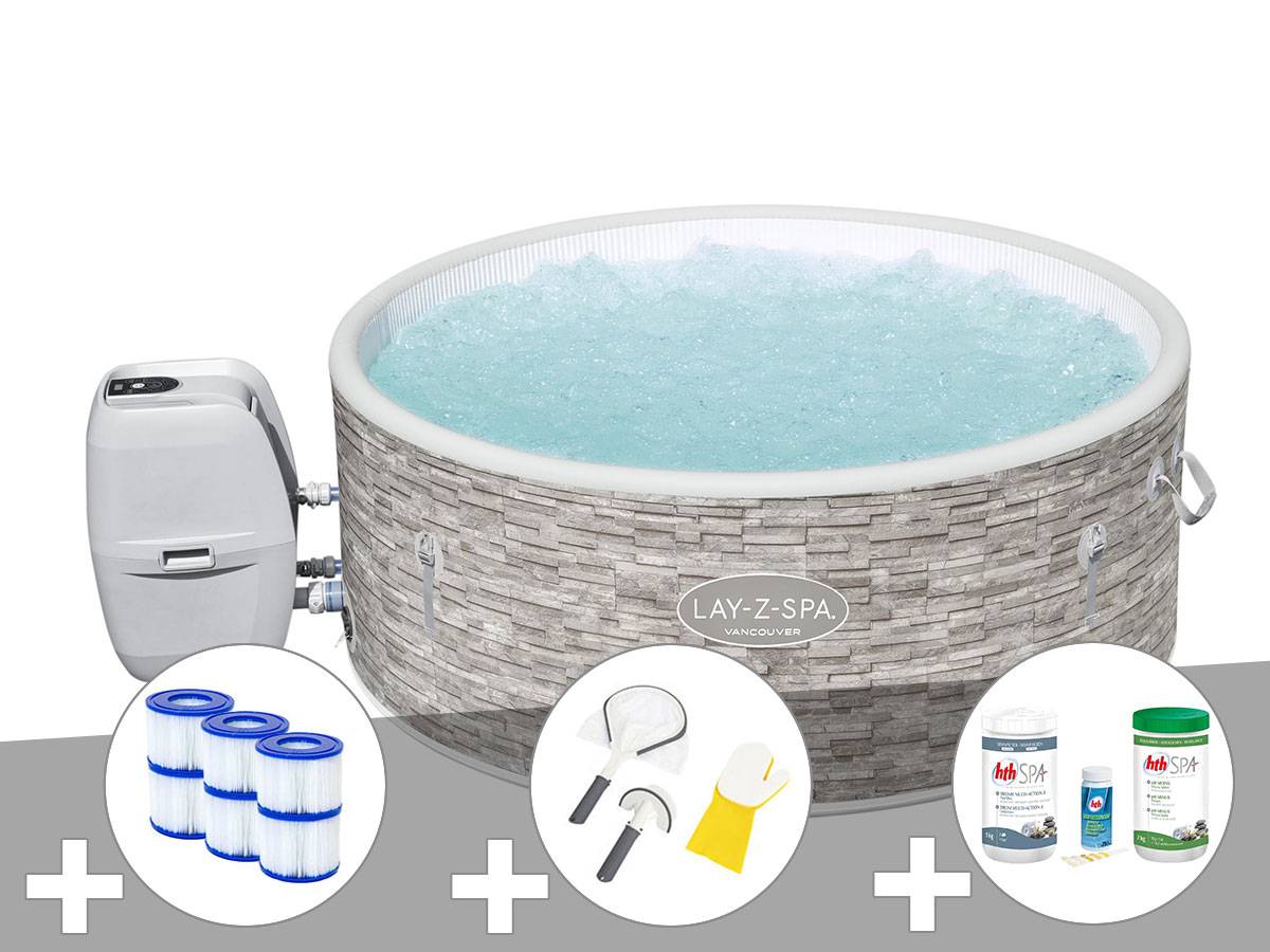 Bestway - Kit spa gonflable Bestway Lay-Z-Spa Vancouver rond Airjet Plus 3/5 places + 6 filtres + Kit traitement brome + Kit de nettoyage