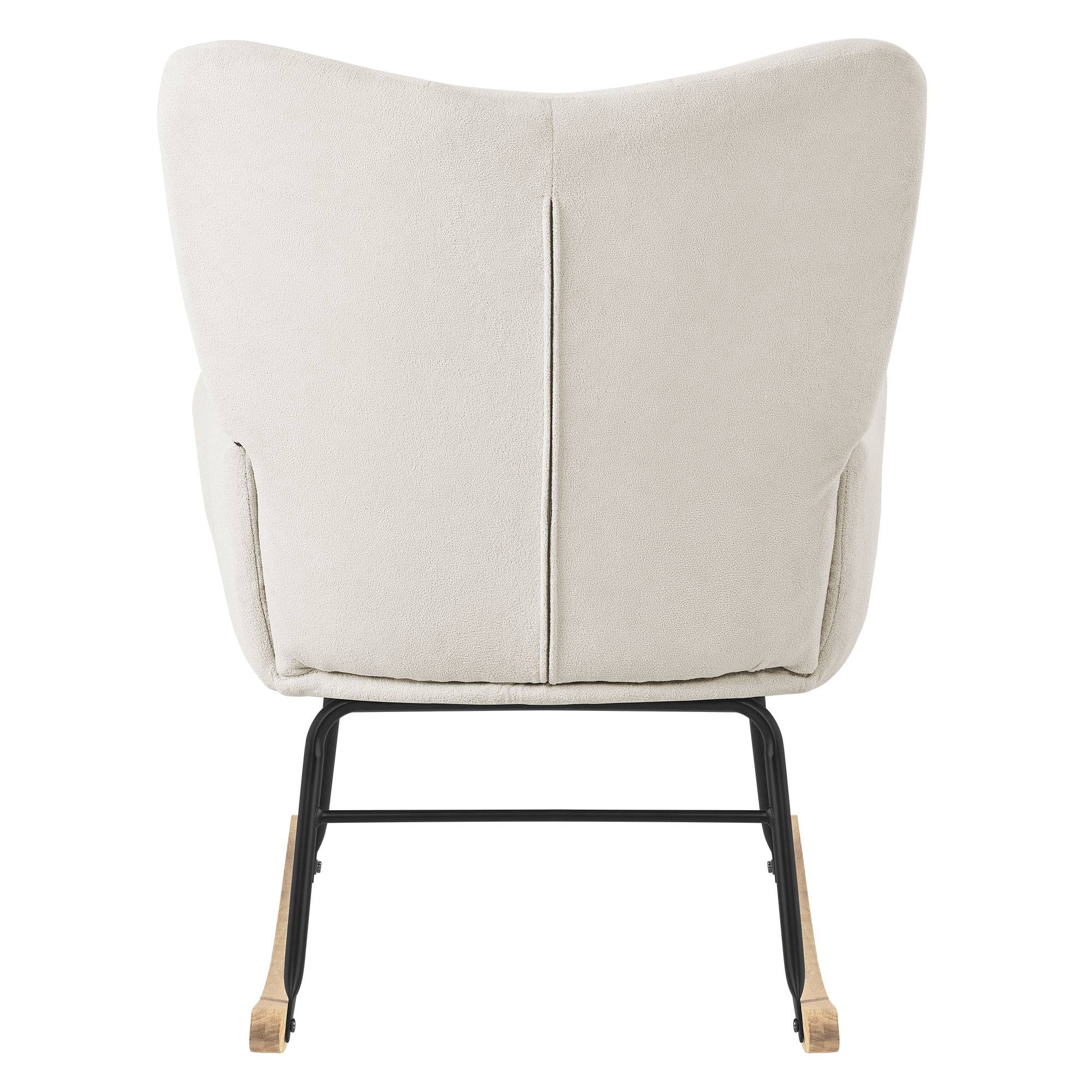 Ml-Design - Fauteuil à bascule beige avec housse en tissu éponge structure en acier pieds en bois naturel chaise relaxation oscillant rembourré pour salon chambre - Image 4