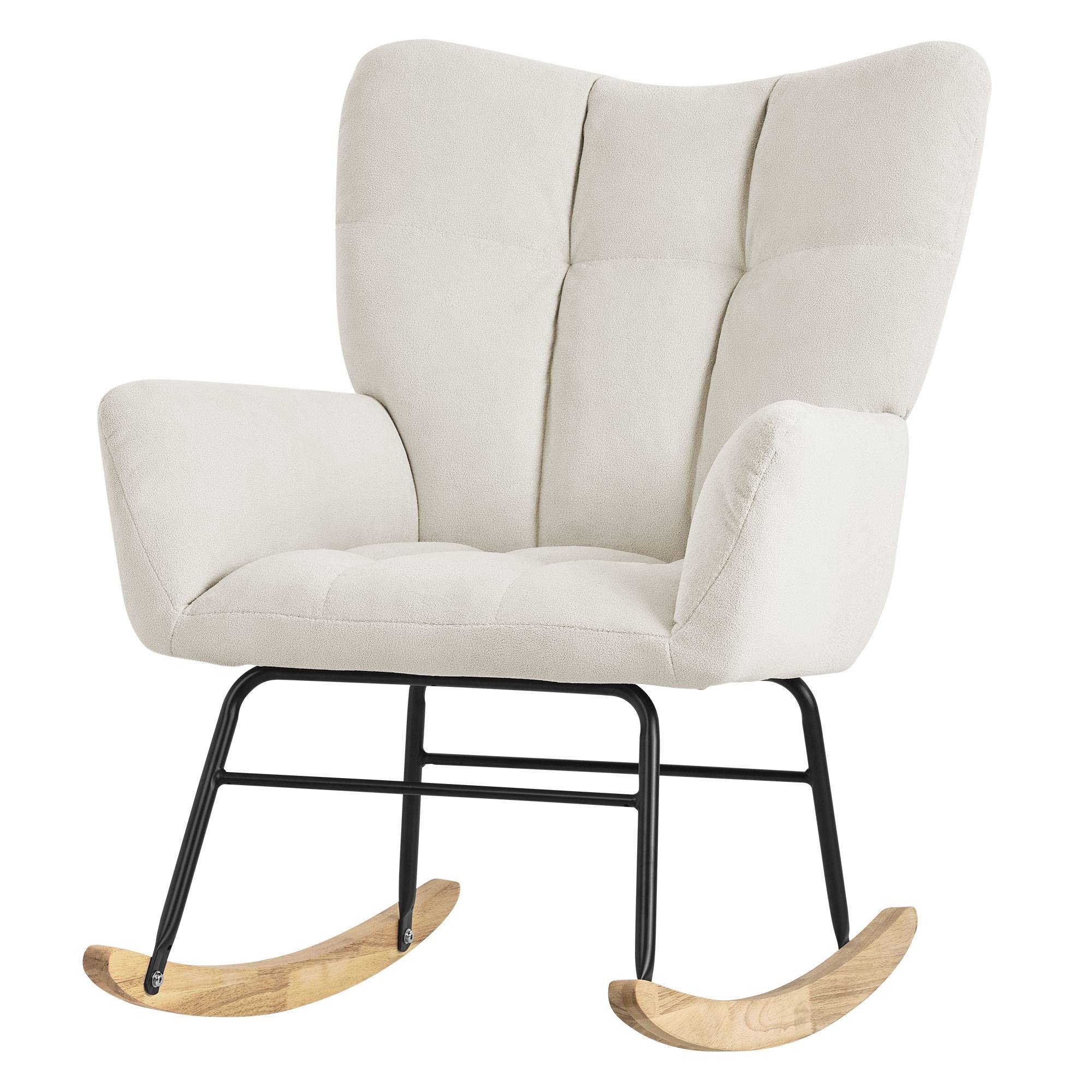 Ml-Design - Fauteuil à bascule beige avec housse en tissu éponge structure en acier pieds en bois naturel chaise relaxation oscillant rembourré pour salon chambre - Image 1