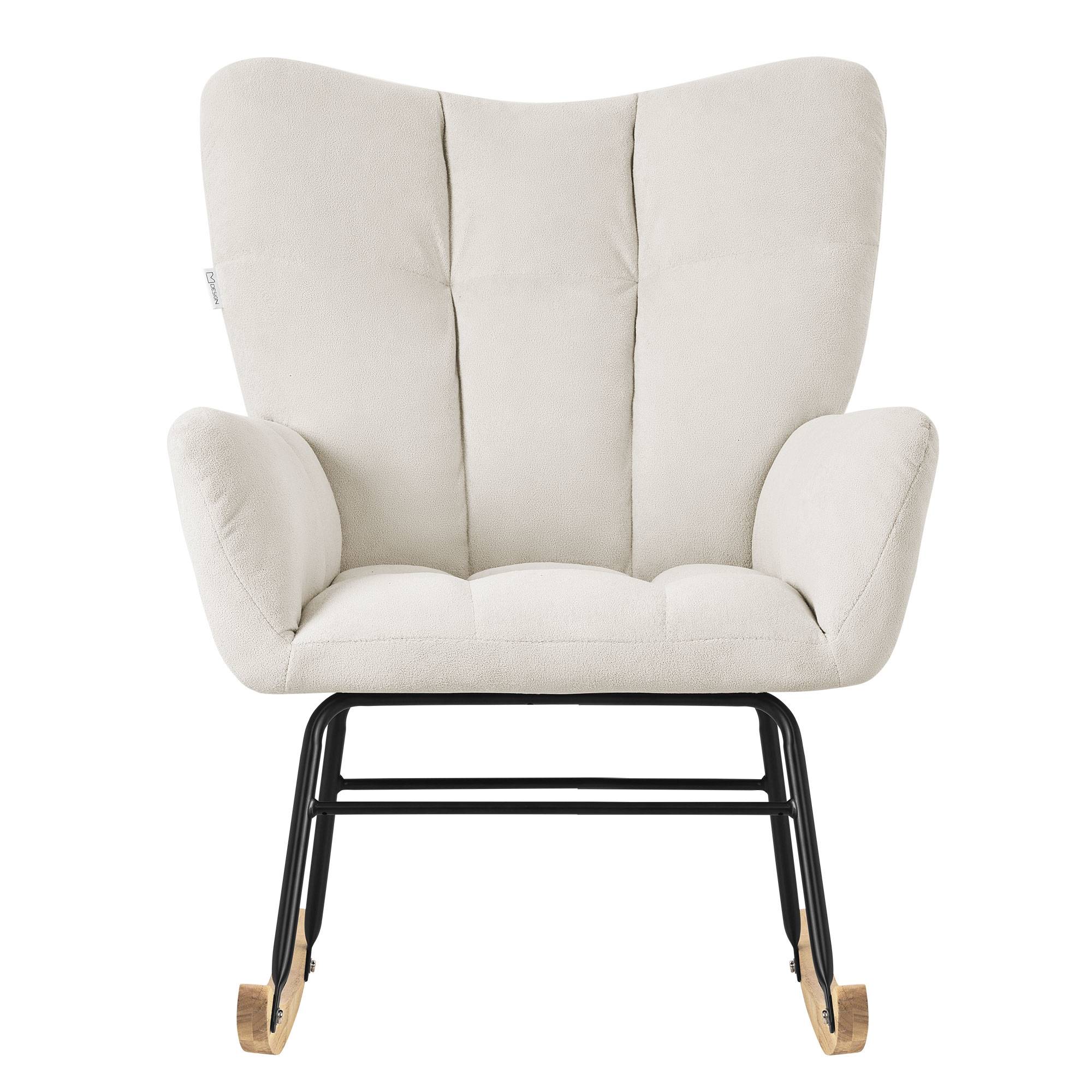 Ml-Design - Fauteuil à bascule beige avec housse en tissu éponge structure en acier pieds en bois naturel chaise relaxation oscillant rembourré pour salon chambre - Image 2