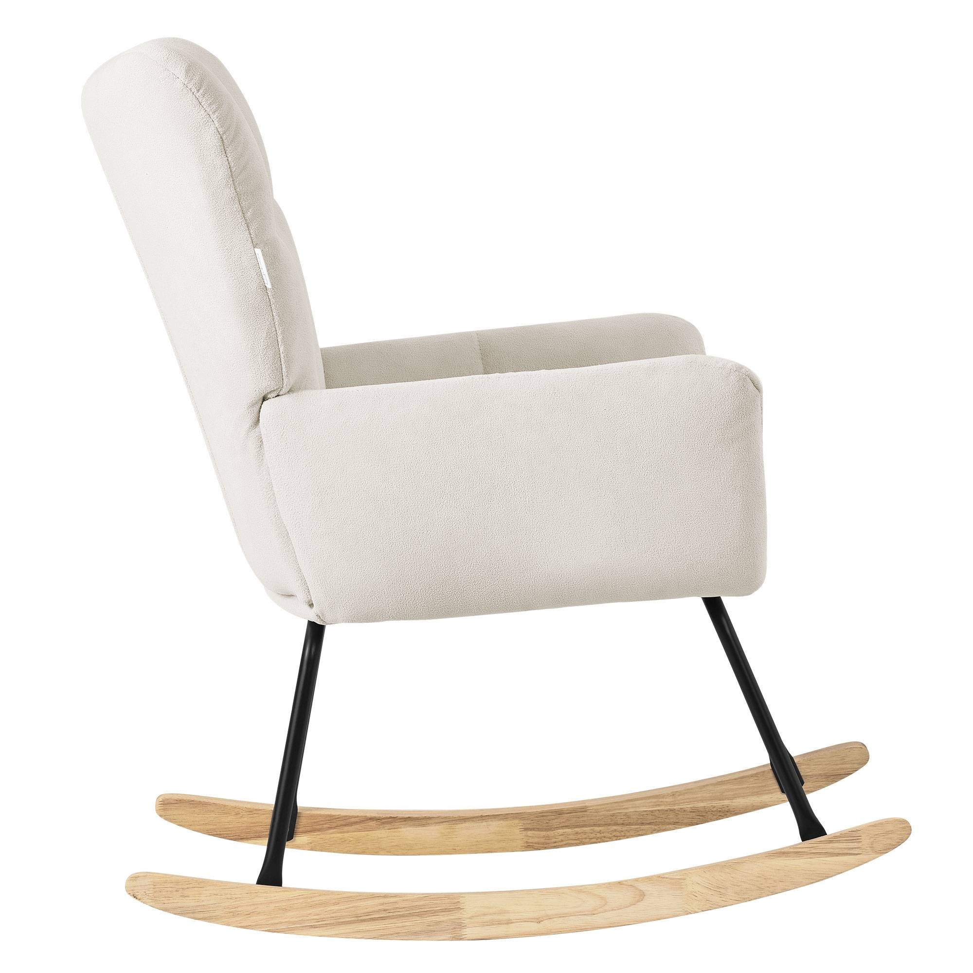 Ml-Design - Fauteuil à bascule beige avec housse en tissu éponge structure en acier pieds en bois naturel chaise relaxation oscillant rembourré pour salon chambre - Image 3