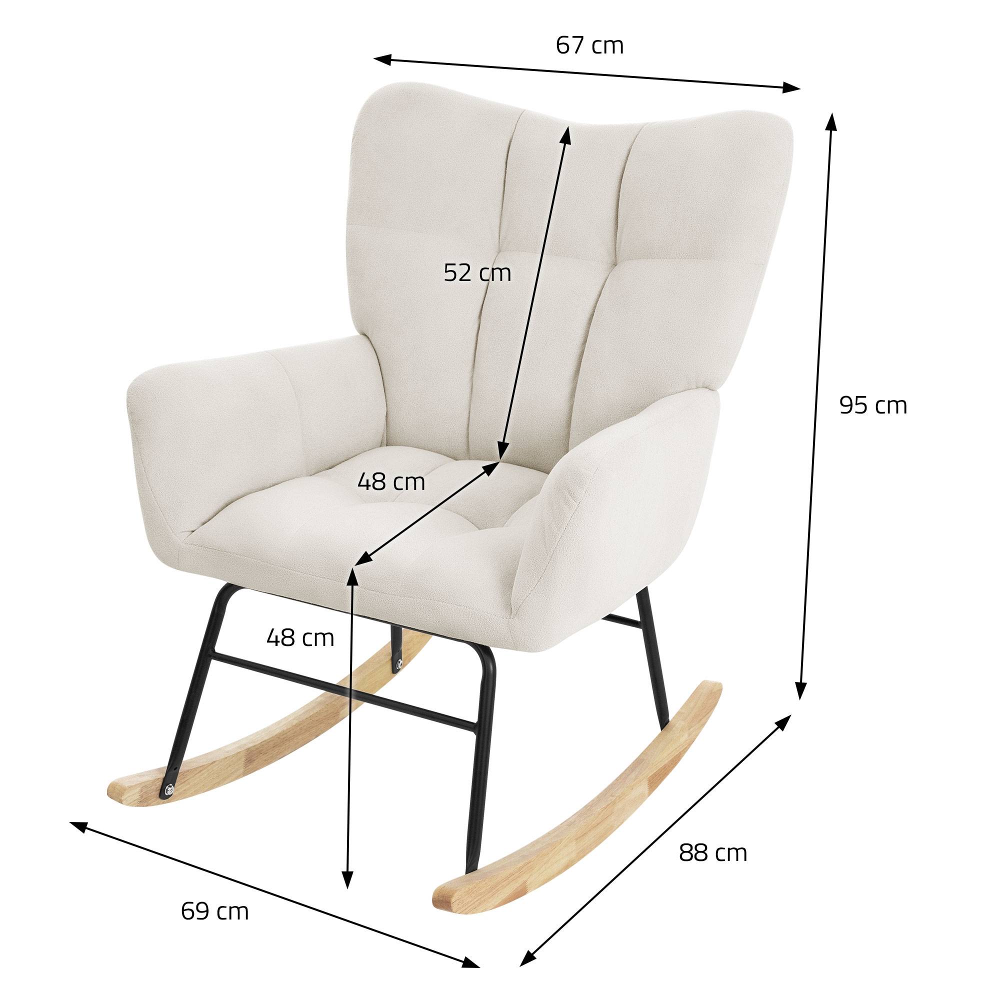 Ml-Design - Fauteuil à bascule beige avec housse en tissu éponge structure en acier pieds en bois naturel chaise relaxation oscillant rembourré pour salon chambre - Image 6