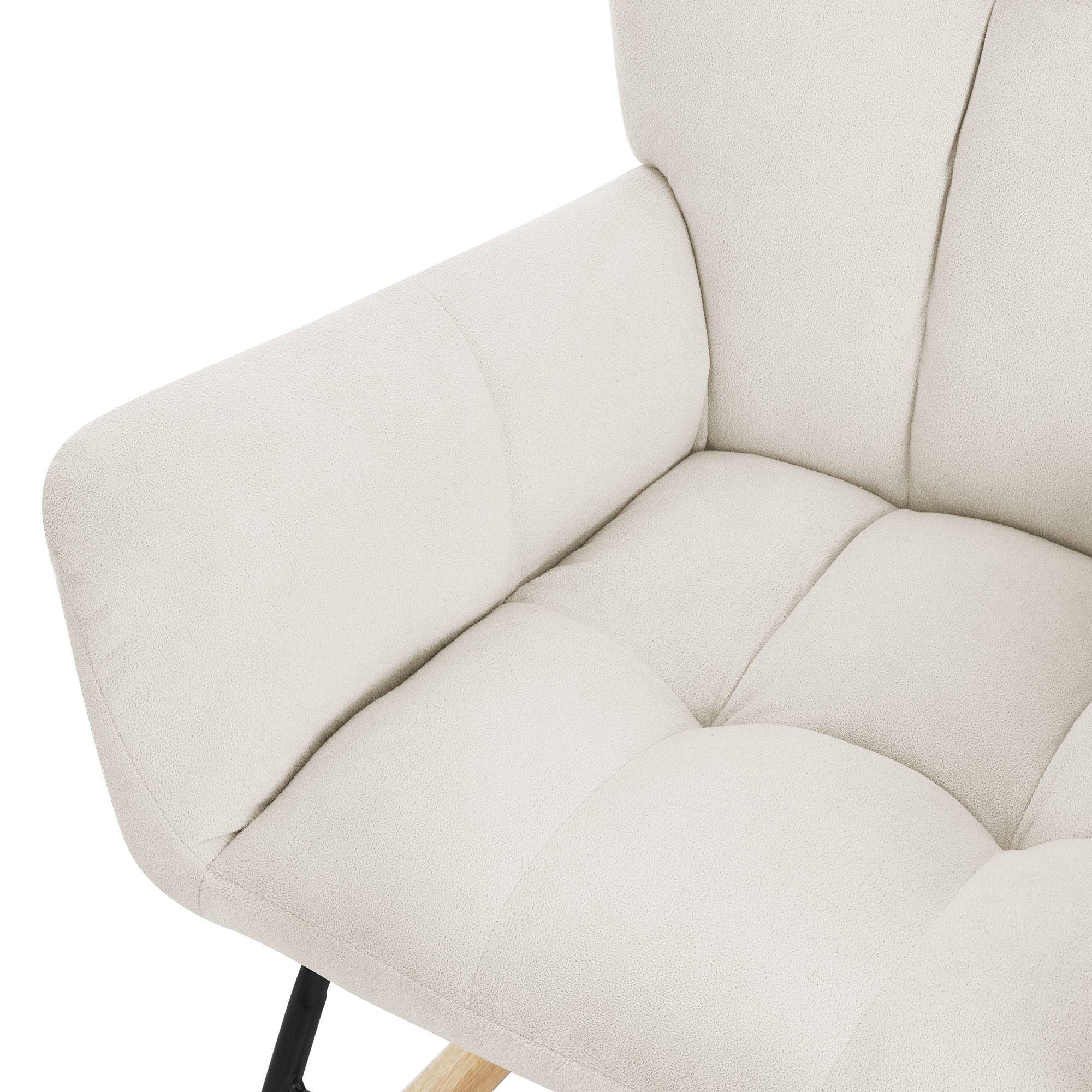 Ml-Design - Fauteuil à bascule beige avec housse en tissu éponge structure en acier pieds en bois naturel chaise relaxation oscillant rembourré pour salon chambre - Image 5