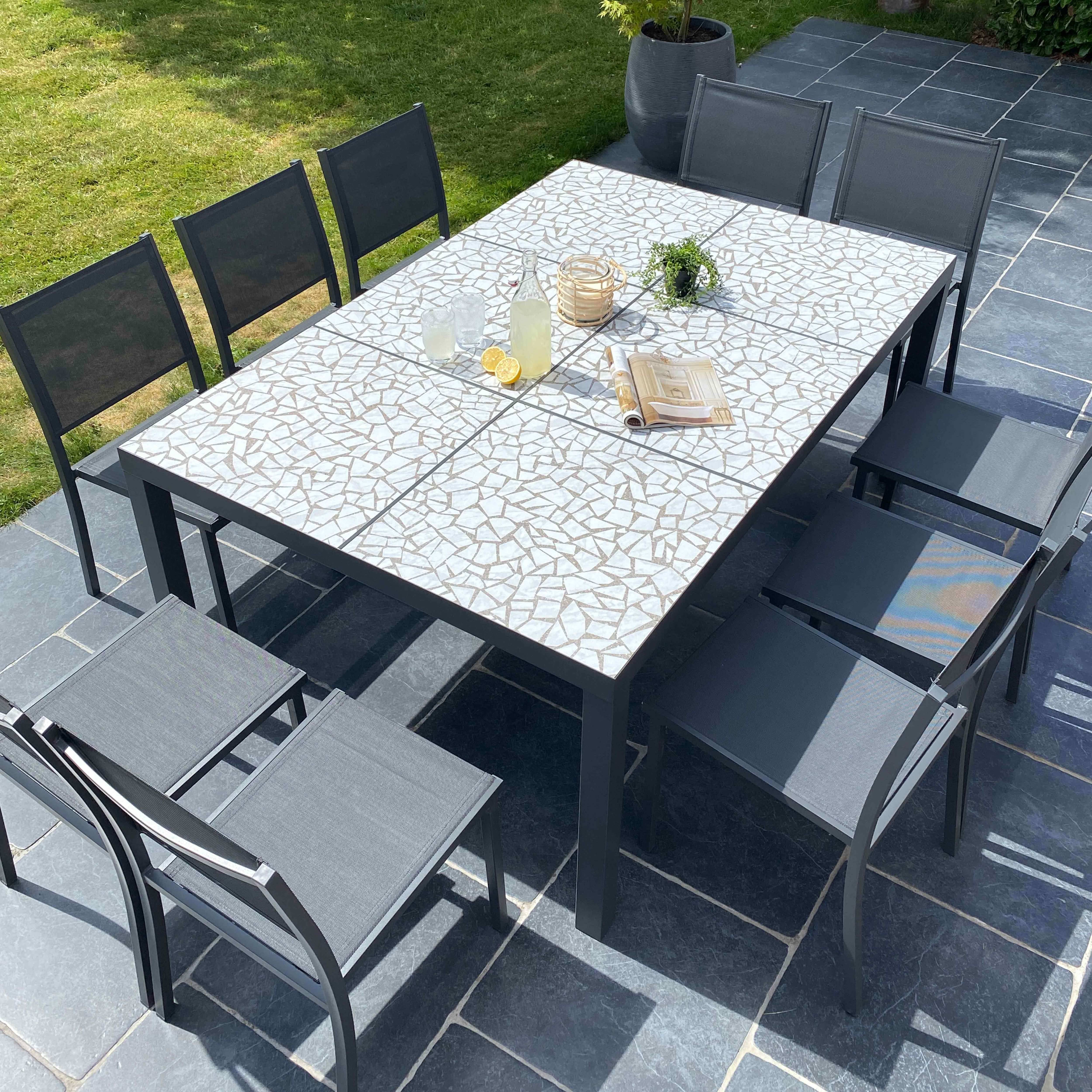 Oviala - Ensemble table de jardin en céramique effet mozaic avec 10 chaises
 Tivoli - Oviala - Imagen 2