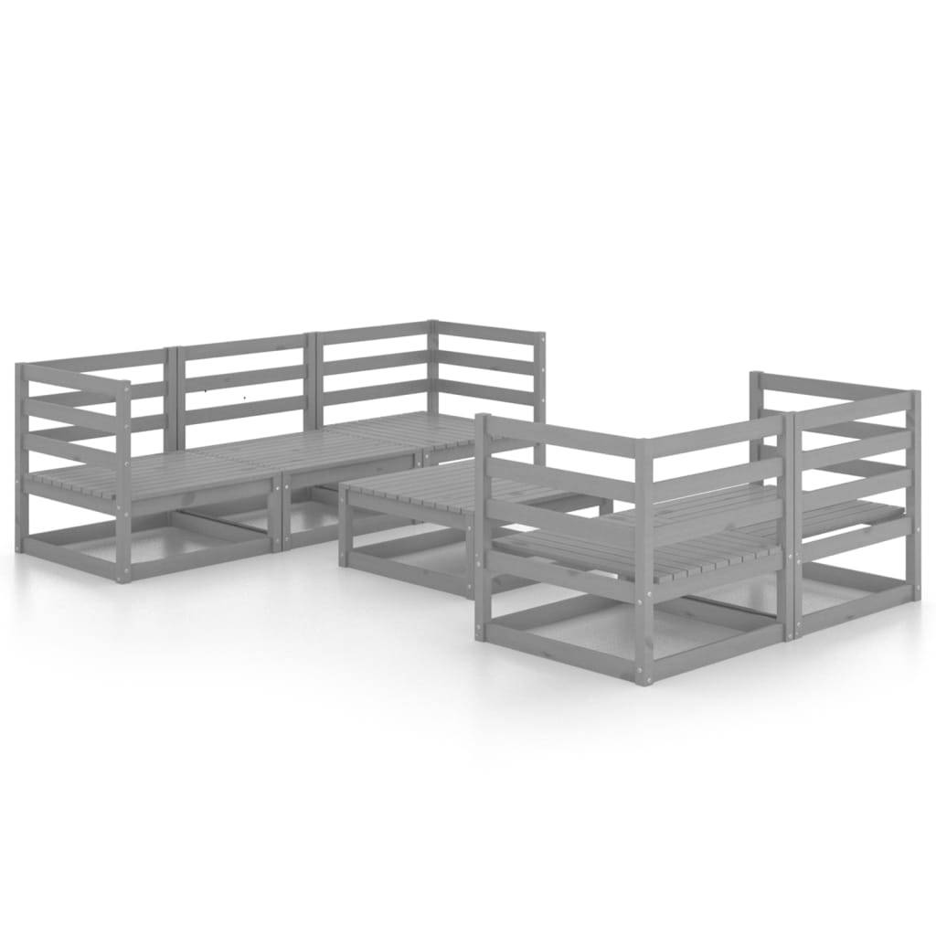 Helloshop26 - Salon de jardin meuble d'extérieur ensemble de mobilier 6 pièces gris bois de pin massif - Imagen 1