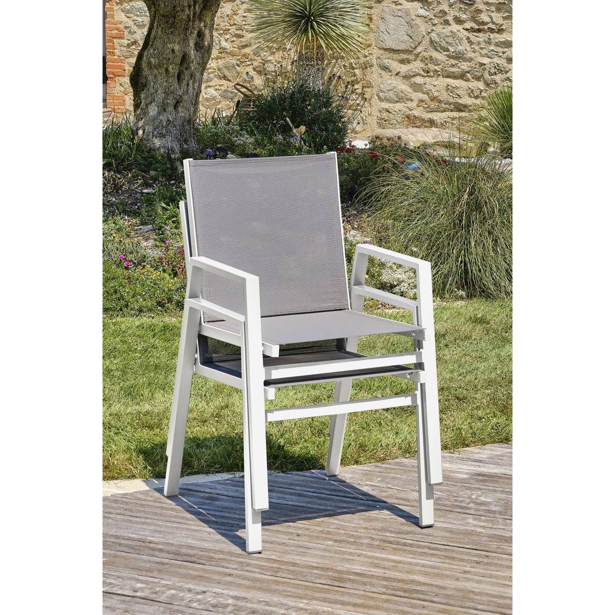 Dcb Garden - Lot de 2 fauteuils de jardin empilables en aluminium - Blanc - FLORIDE - Image 6