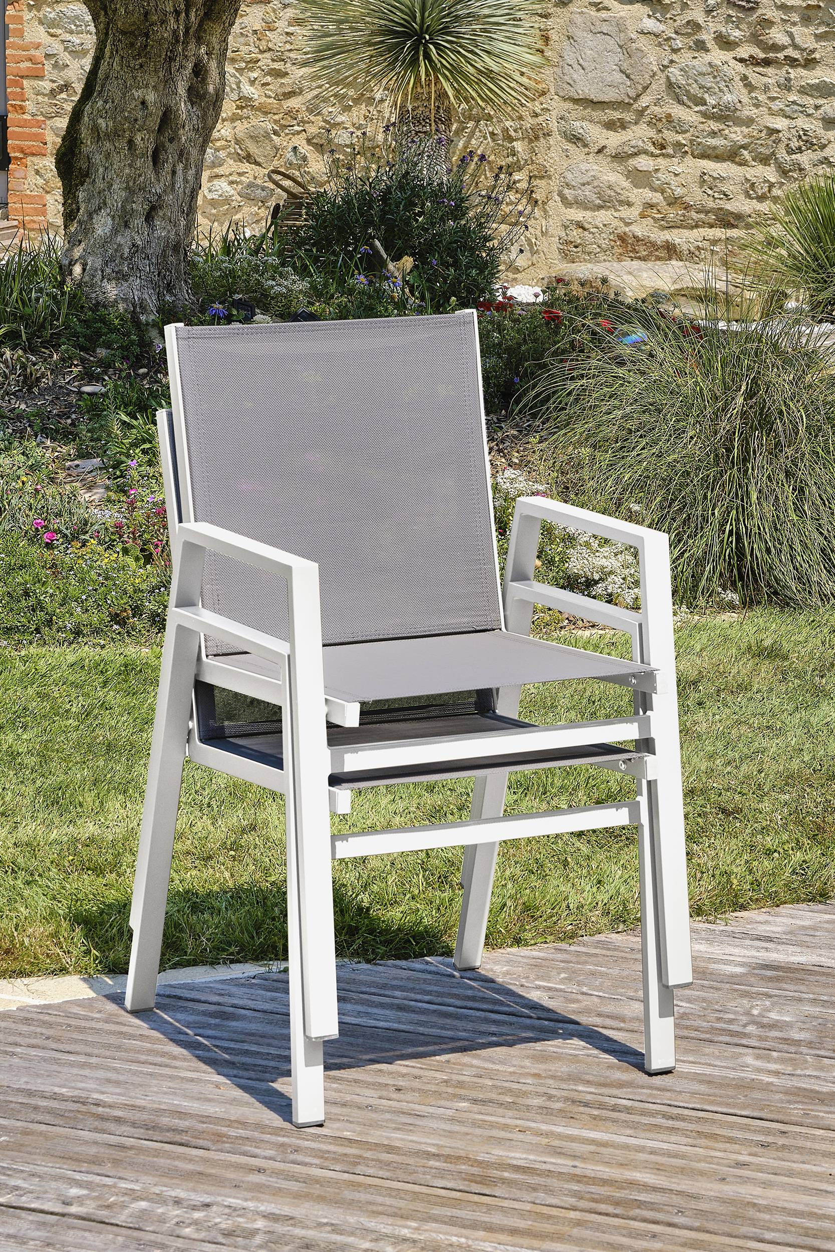 Dcb Garden - Lot de 2 fauteuils de jardin empilables en aluminium - Blanc - FLORIDE - Image 2