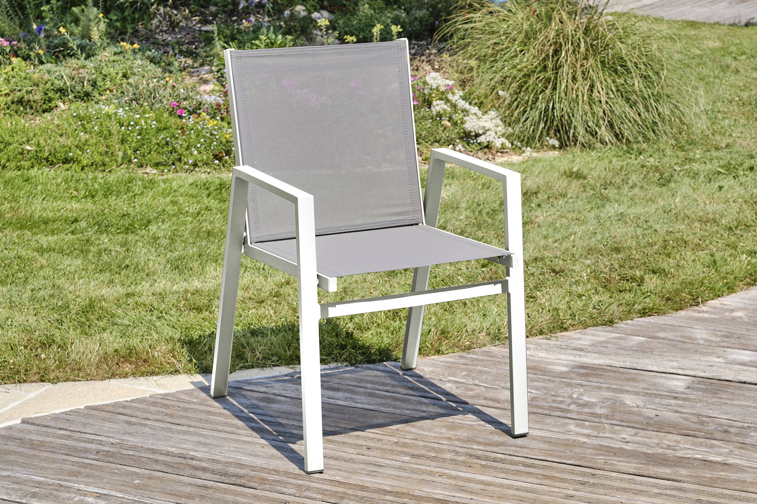 Dcb Garden - Lot de 2 fauteuils de jardin empilables en aluminium - Blanc - FLORIDE - Image 1
