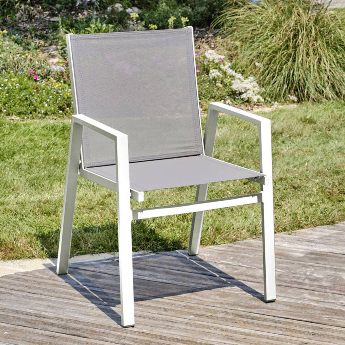 Dcb Garden - Lot de 2 fauteuils de jardin empilables en aluminium - Blanc - FLORIDE - Image 5