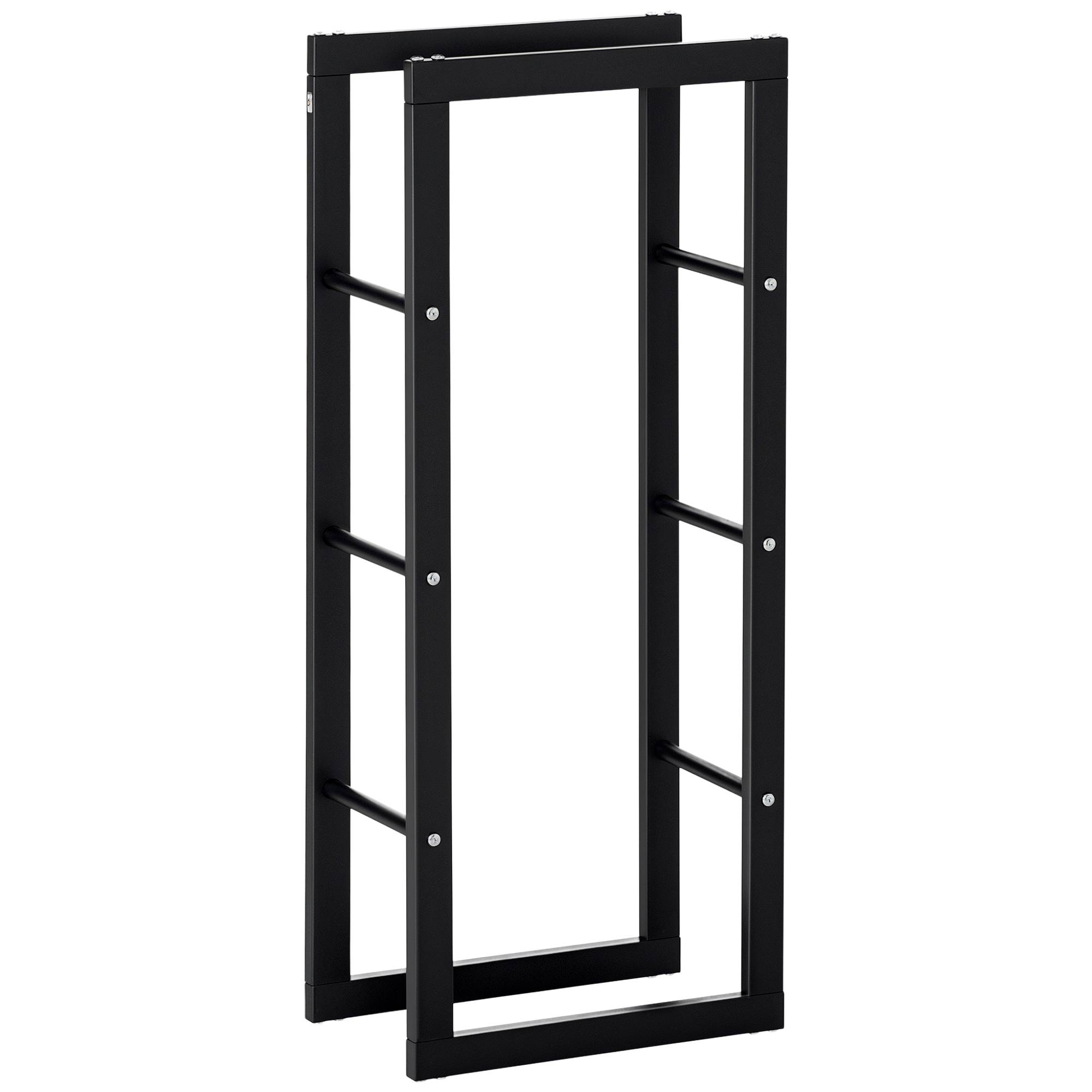Range bûches Etagère porte bois de cheminée porte-bûches intérieur et extérieur charge max. 100 Kg dim. 40L x 25l x 100H cm métal noir