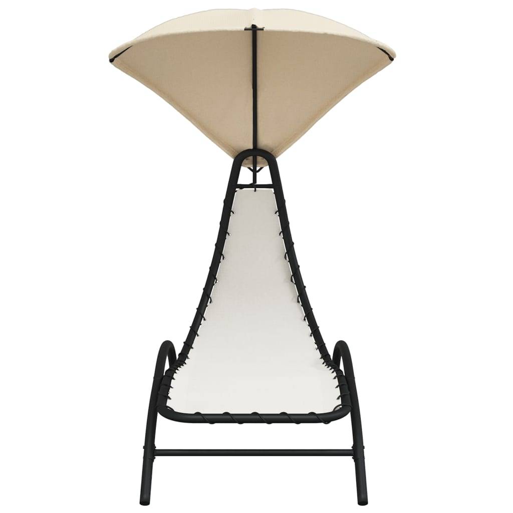Helloshop26 - Transat chaise longue bain de soleil lit de jardin terrasse meuble d'extérieur avec auvent crème 167x80x195 cm tissu et acier - Imagen 2