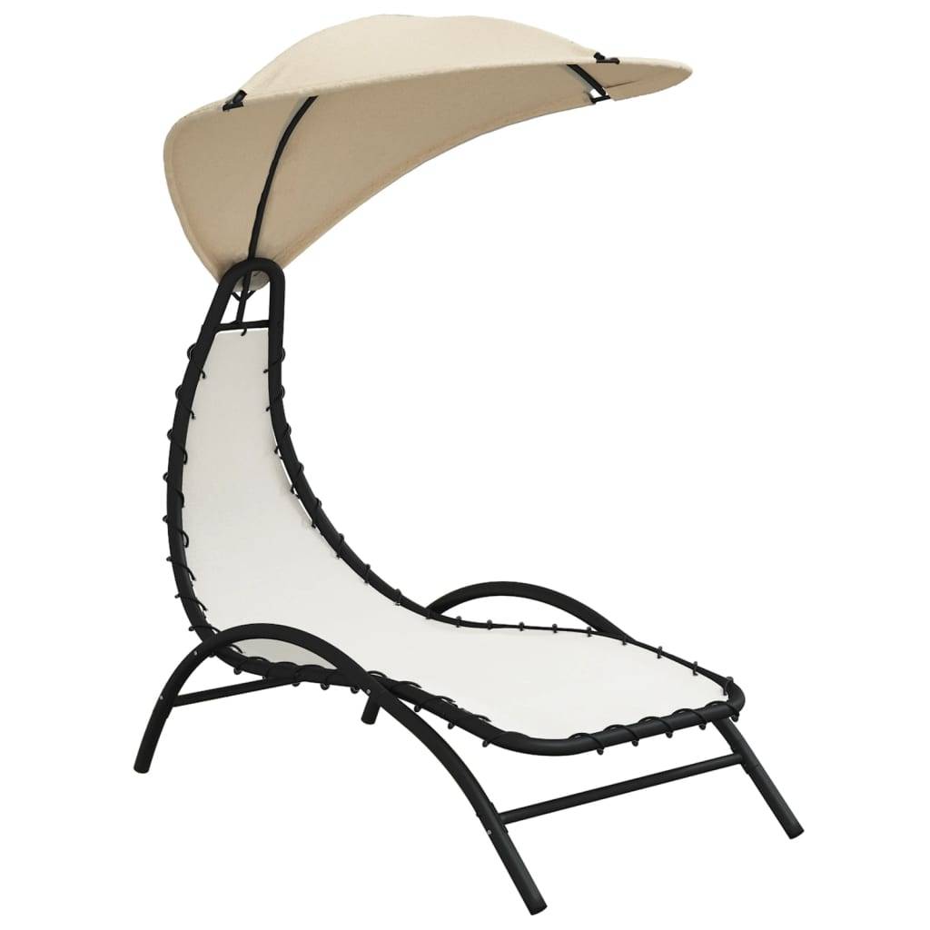 Helloshop26 - Transat chaise longue bain de soleil lit de jardin terrasse meuble d'extérieur avec auvent crème 167x80x195 cm tissu et acier - Imagen 1